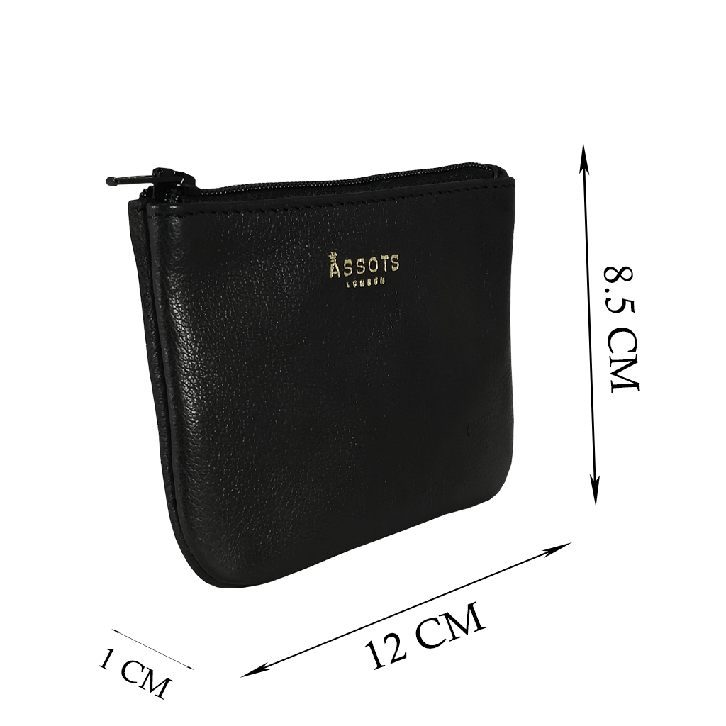 'Poppy' Black Full Grain Leather Zip Top Coin Purse