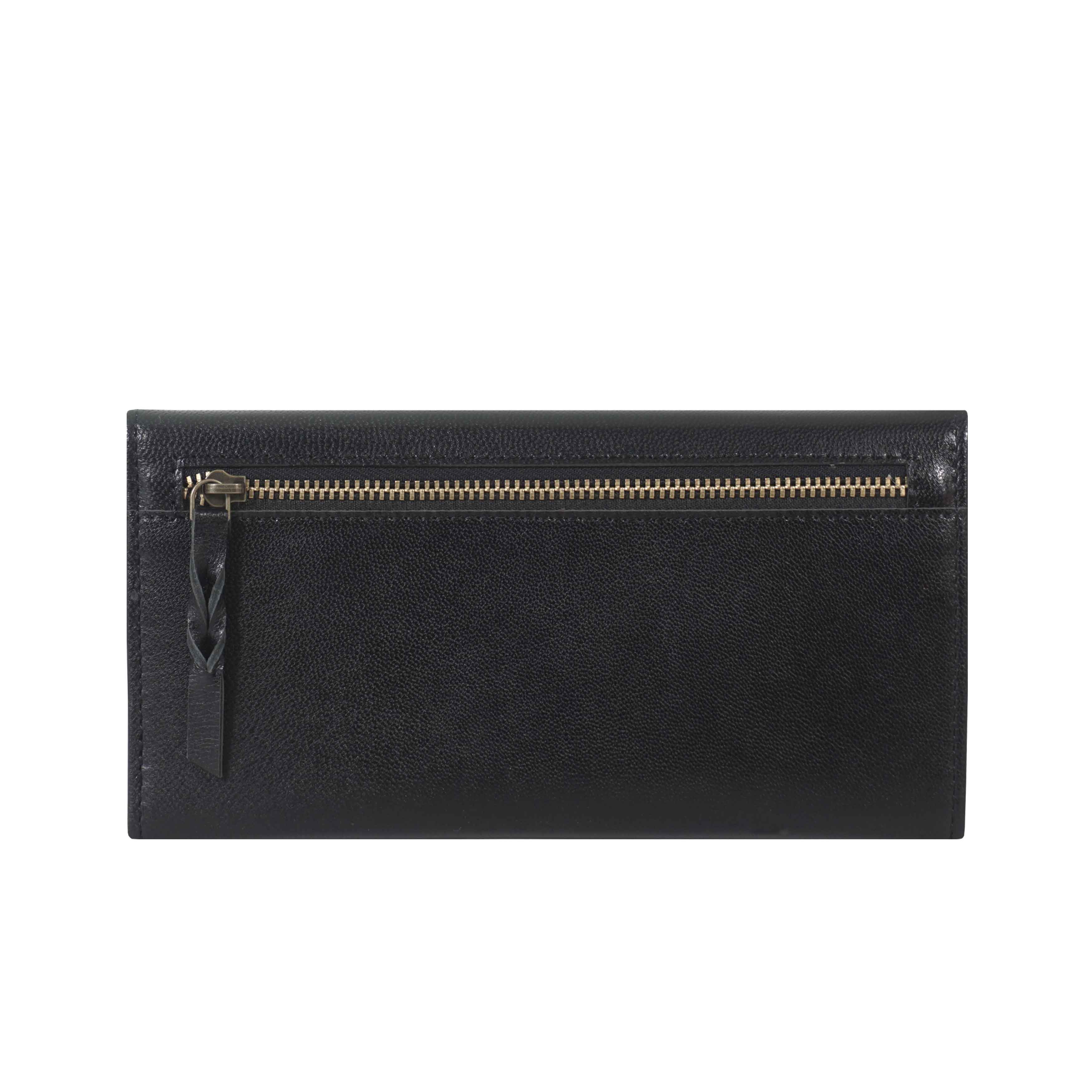 'PRESTON' Black Trifold Vegetable Tanned Real Leather Purse