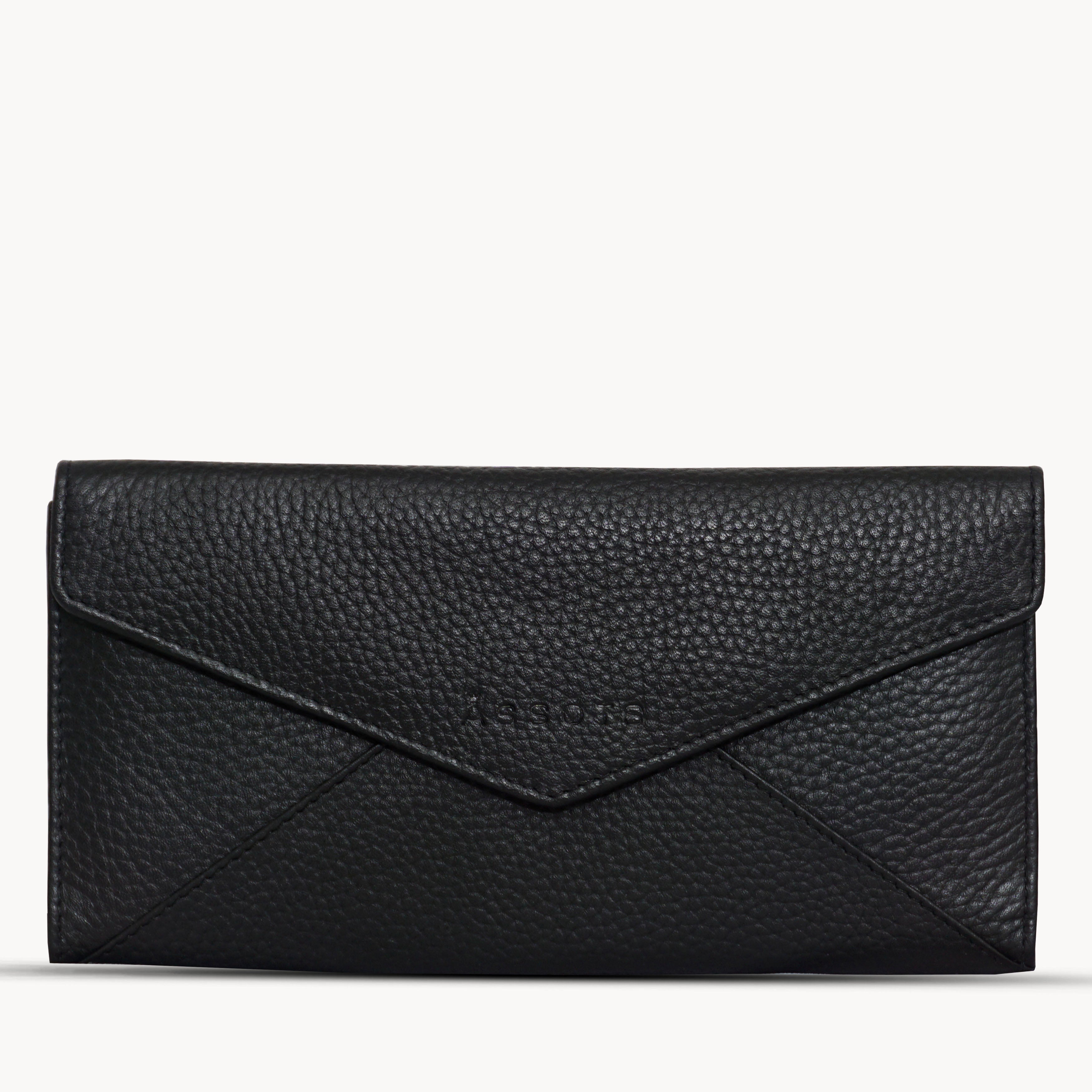 'PRESTON' Black Pebble Grain Trifold Leather Purse