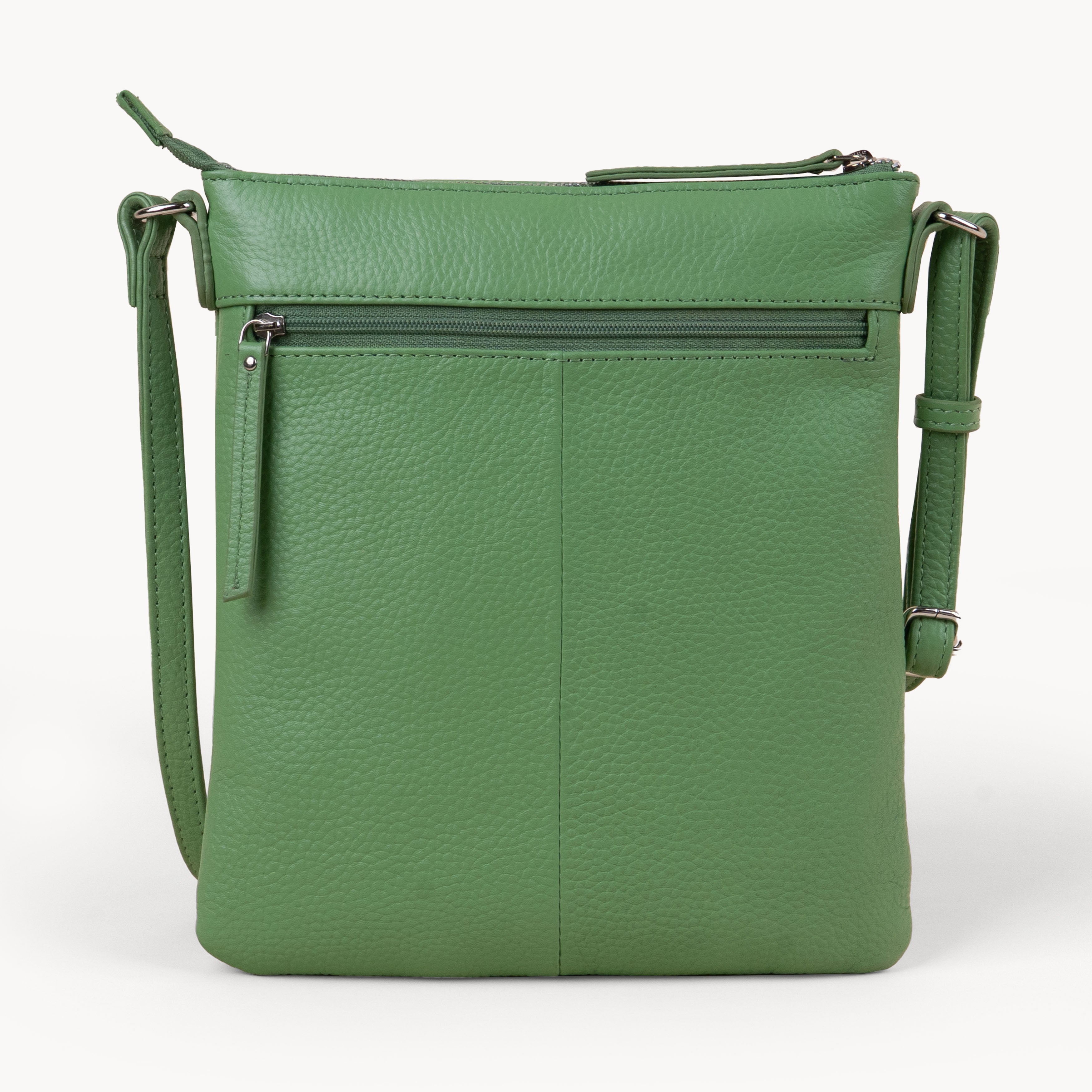 'ROSY' Matcha Green Pebble Grain Real Leather Crossbody Bag