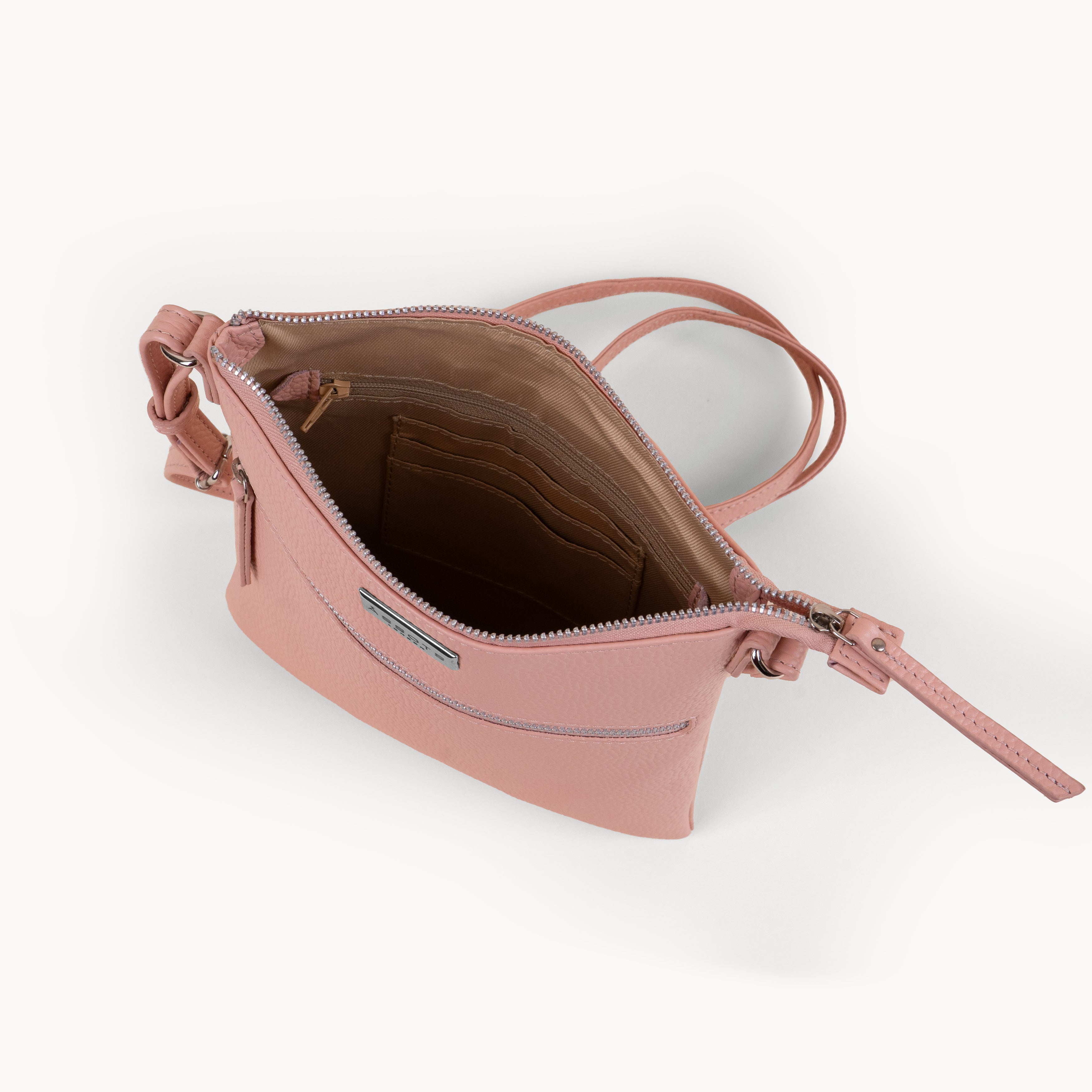 'ROSY' Peach Pebble Grain Real Leather Crossbody Bag