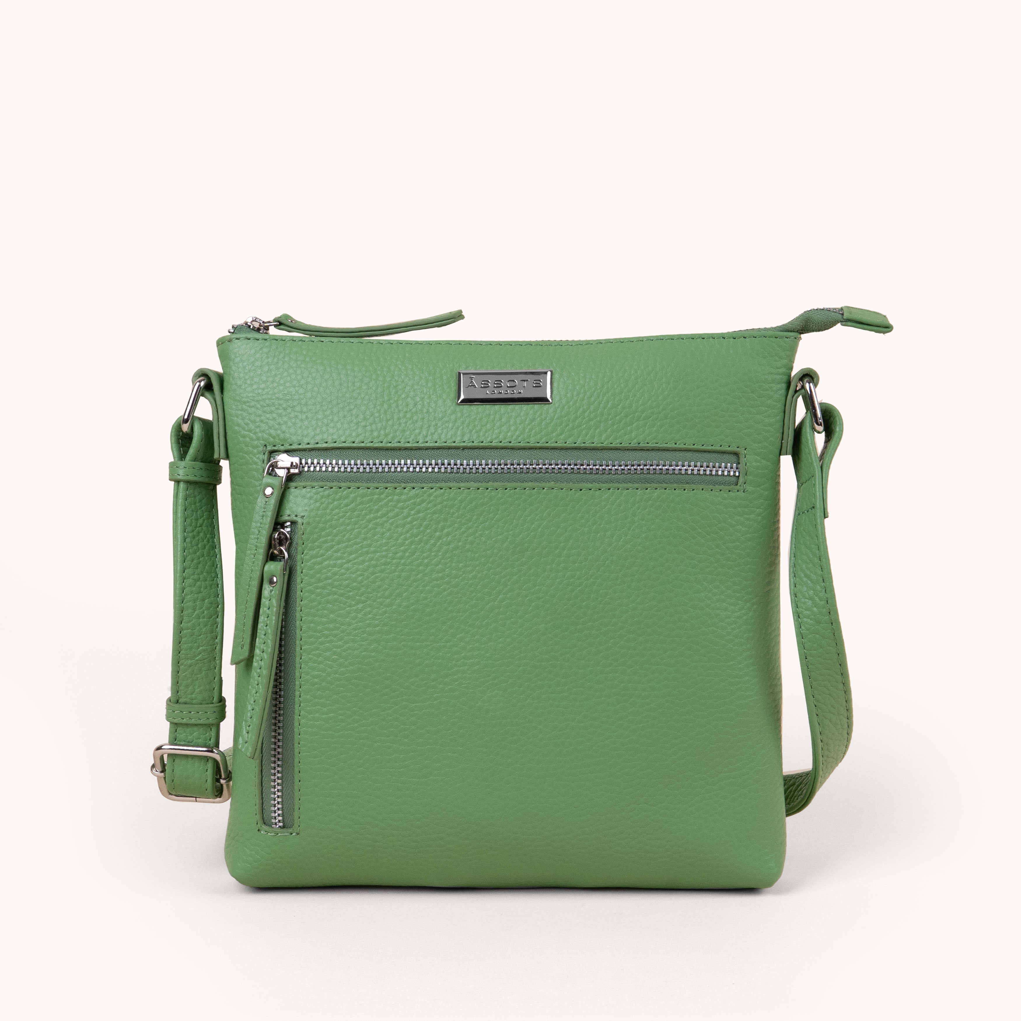 'RUE' Matcha Green Pebble Grain Real Leather Crossbody Bag