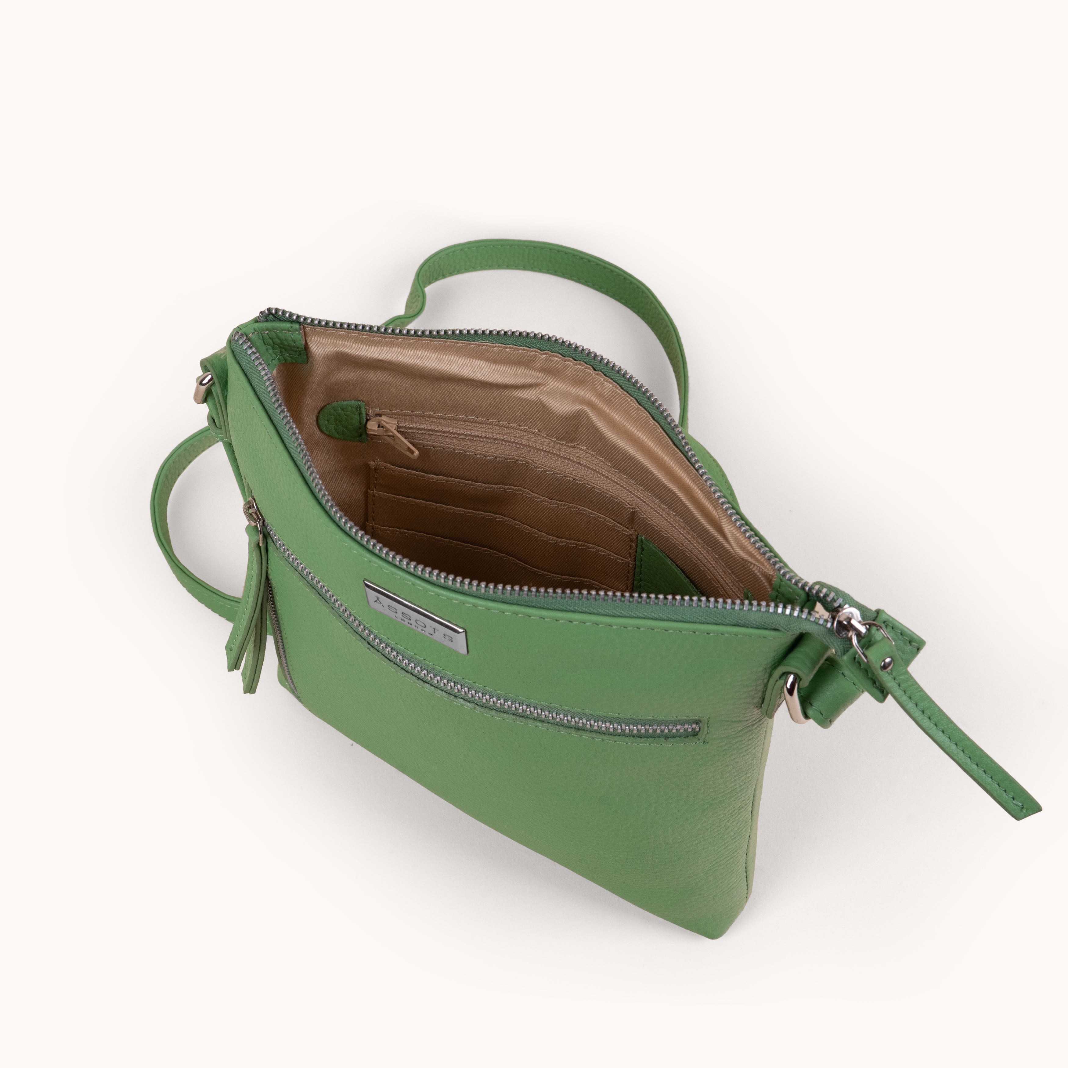 'RUE' Matcha Green Pebble Grain Real Leather Crossbody Bag