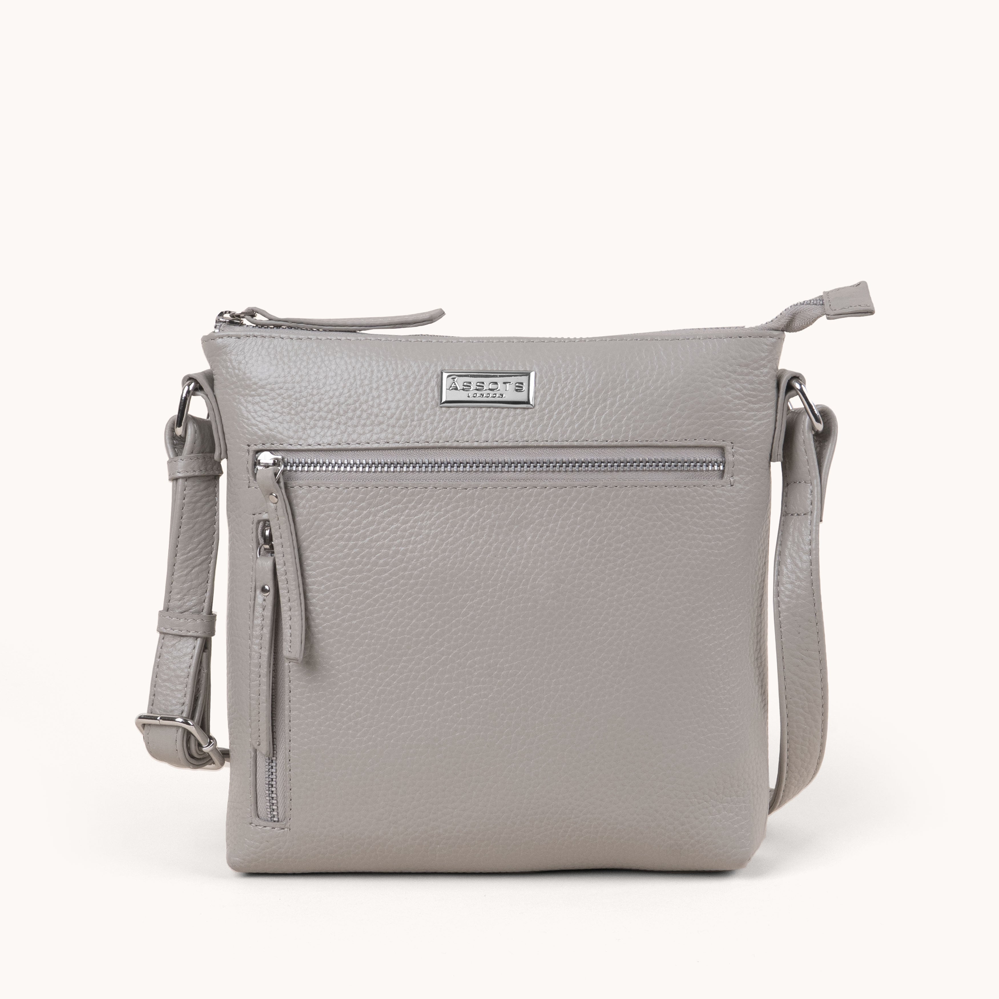 'RUE' Fog Grey Pebble Grain Real Leather Crossbody Bag