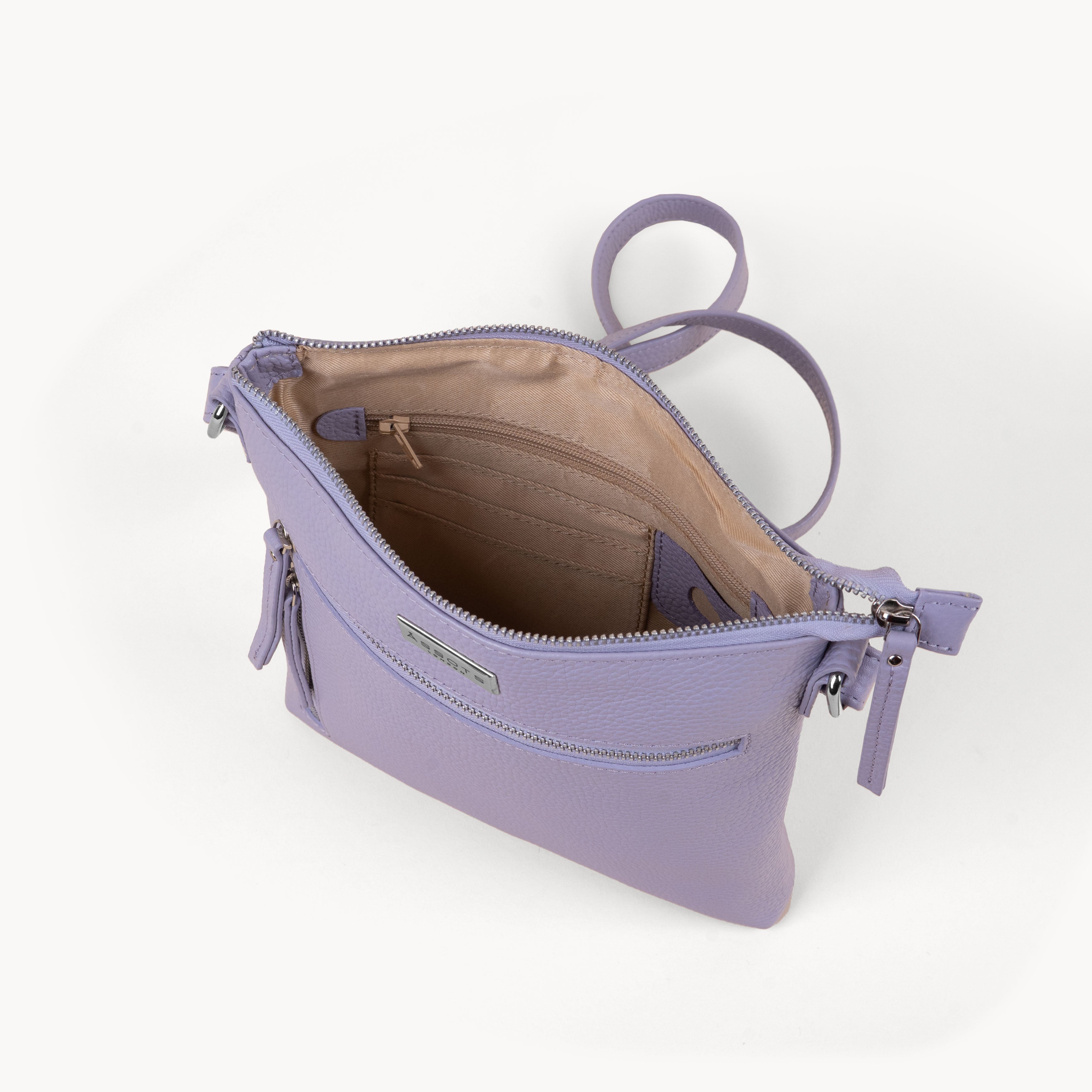 'RUE' Lilac Pebble Grain Real Leather Crossbody Bag