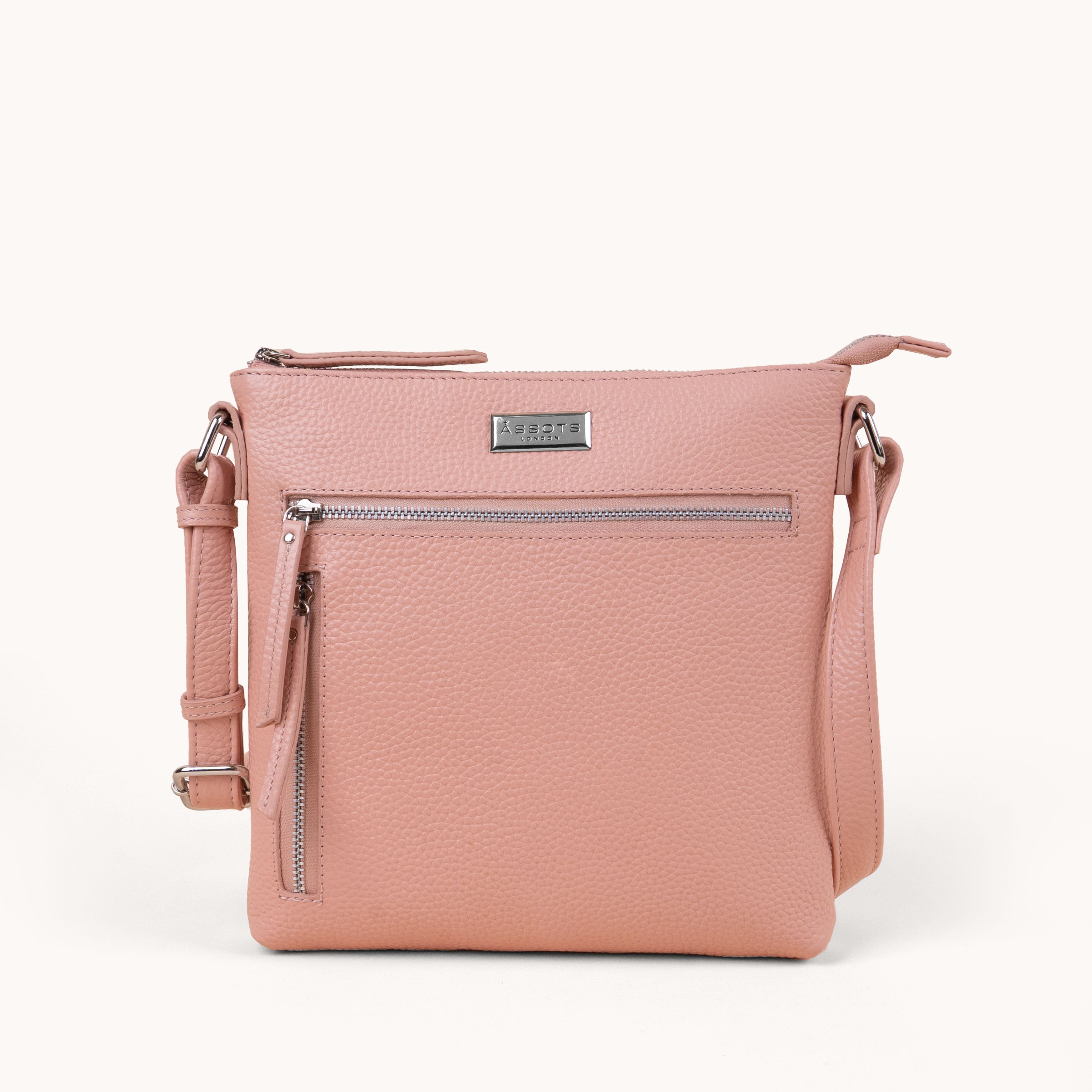 'RUE' Peach Pebble Grain Real Leather Crossbody Bag