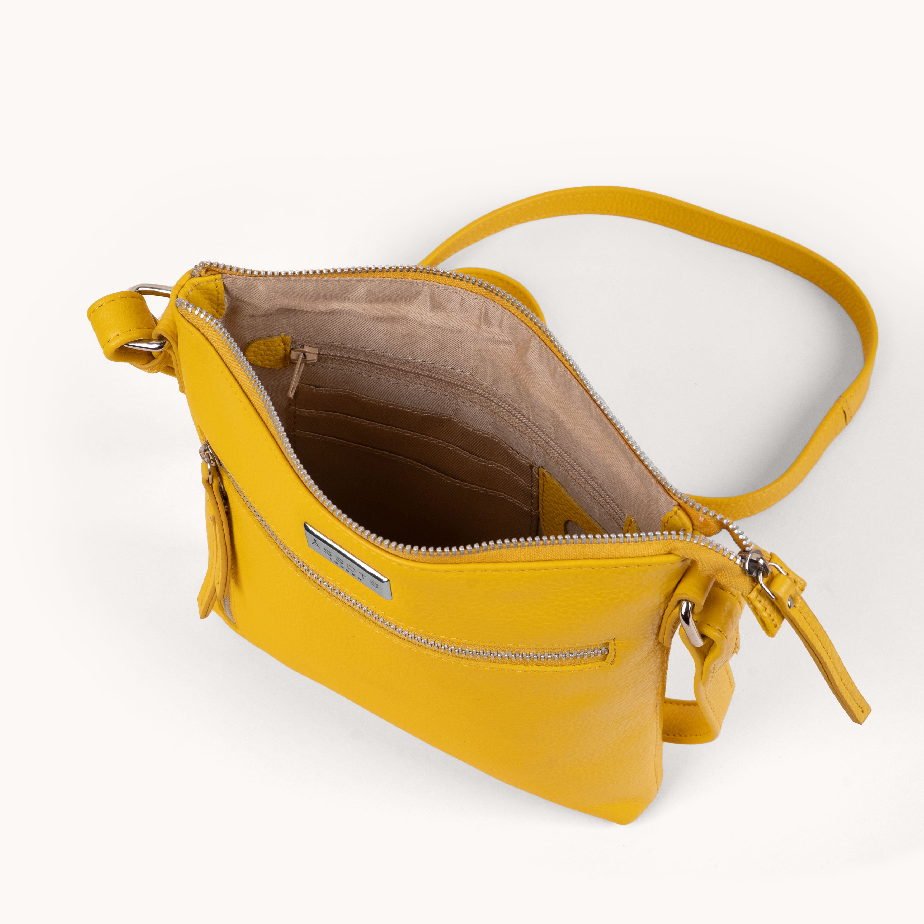 'RUE' Sunflower Pebble Grain Real Leather Crossbody Bag