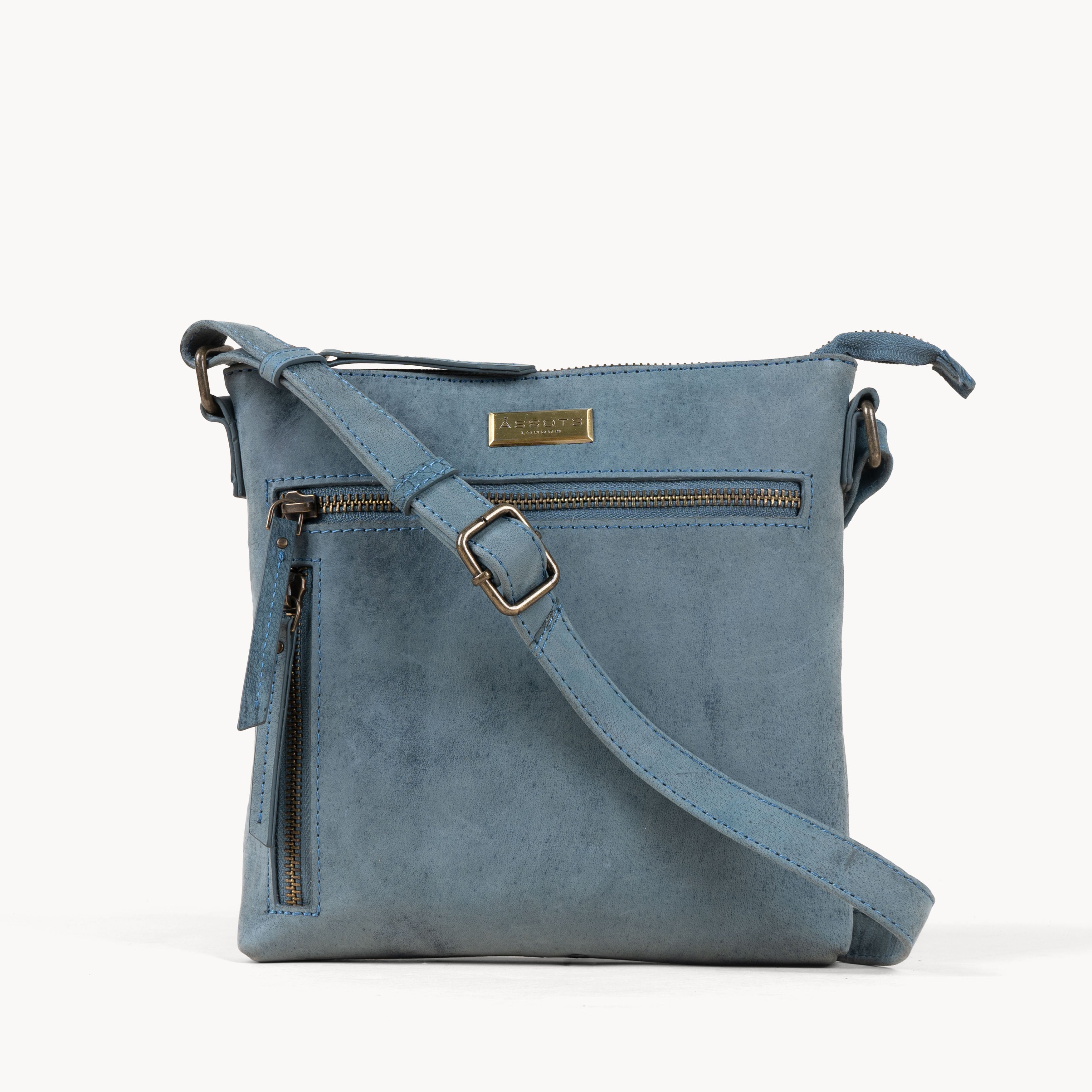 'RUE' Distressed Denim Real Leather Crossbody Bag