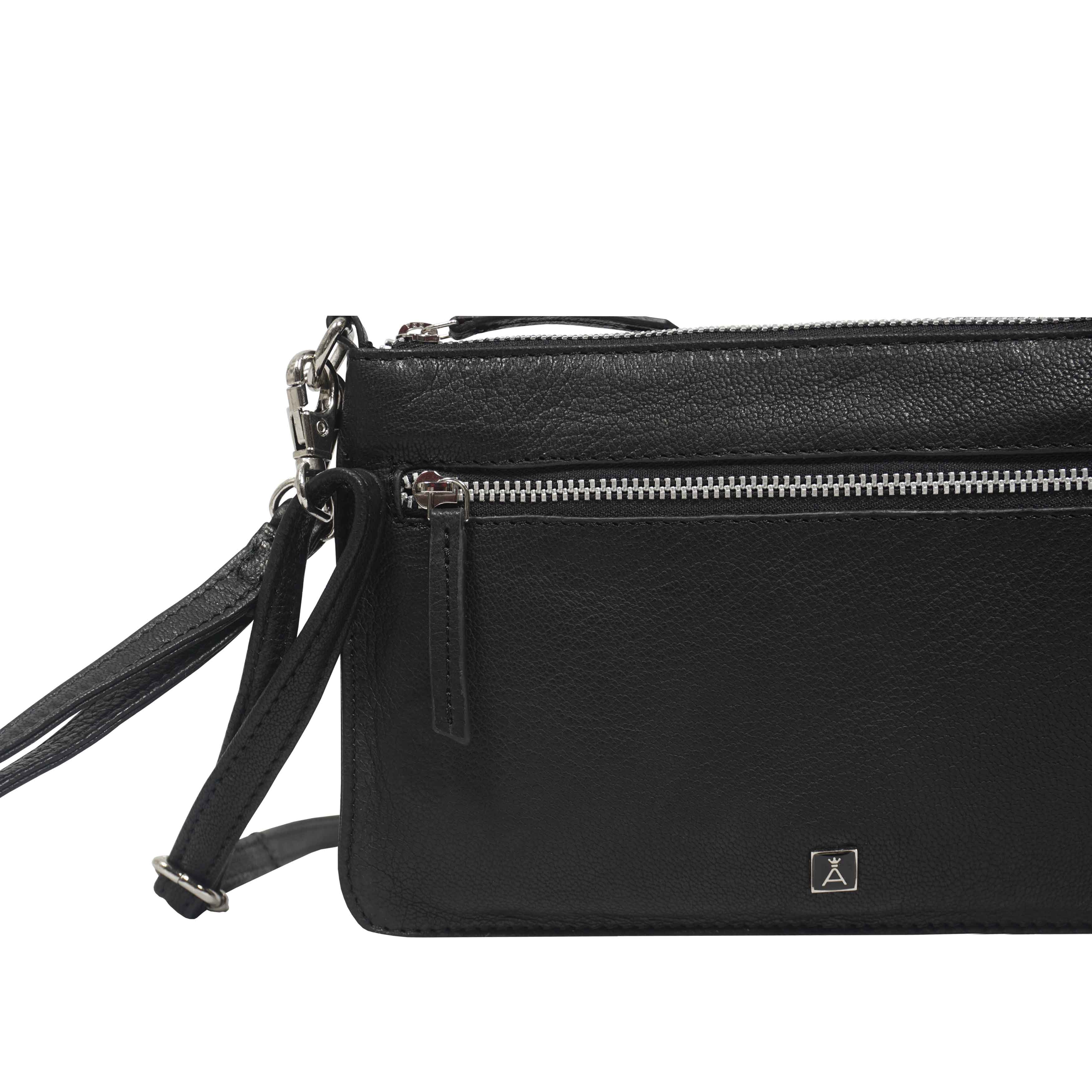 'RICK' Black Full Grain Real Leather Crossbody Bag