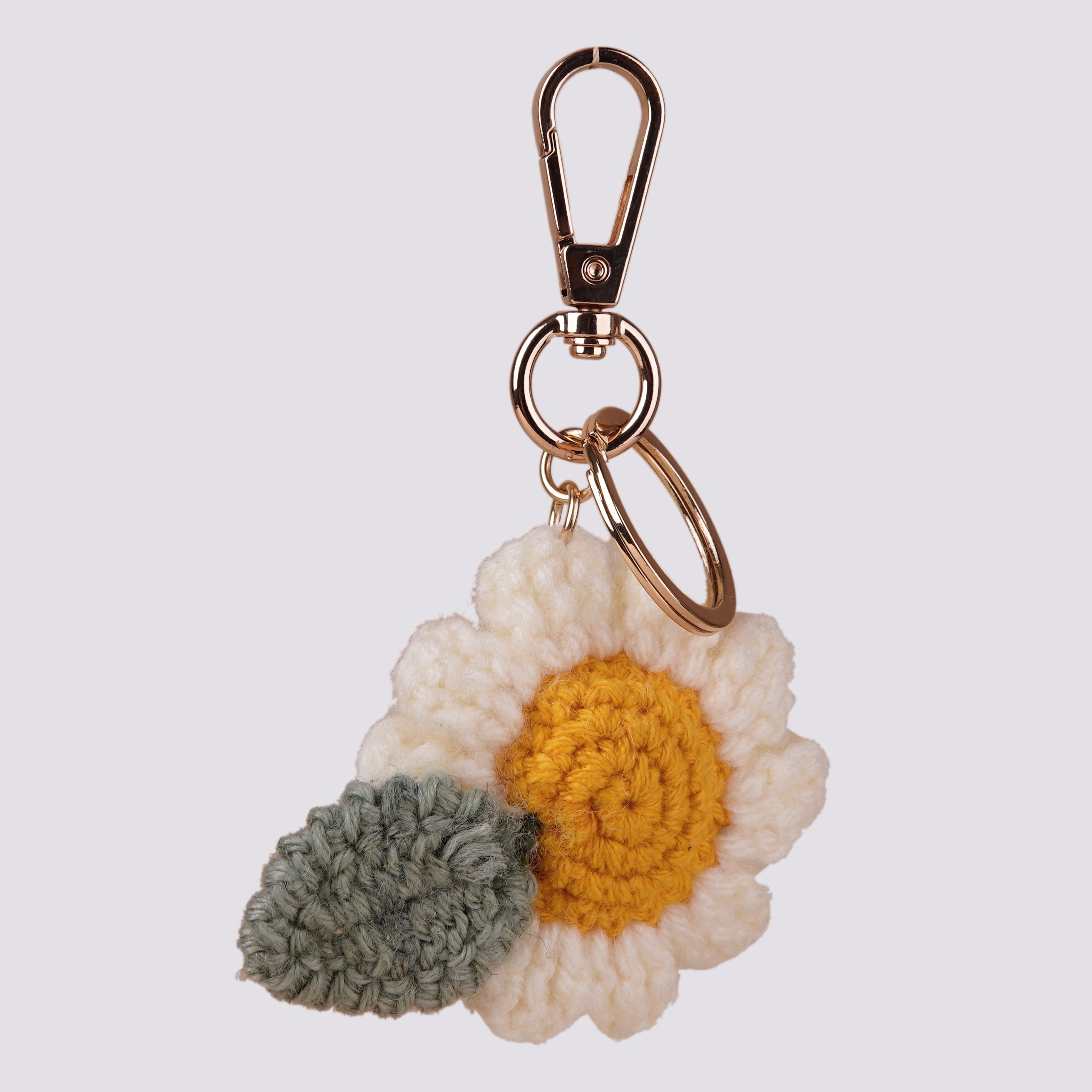 The Daisy Hand Crochet Gold Charm Keyring