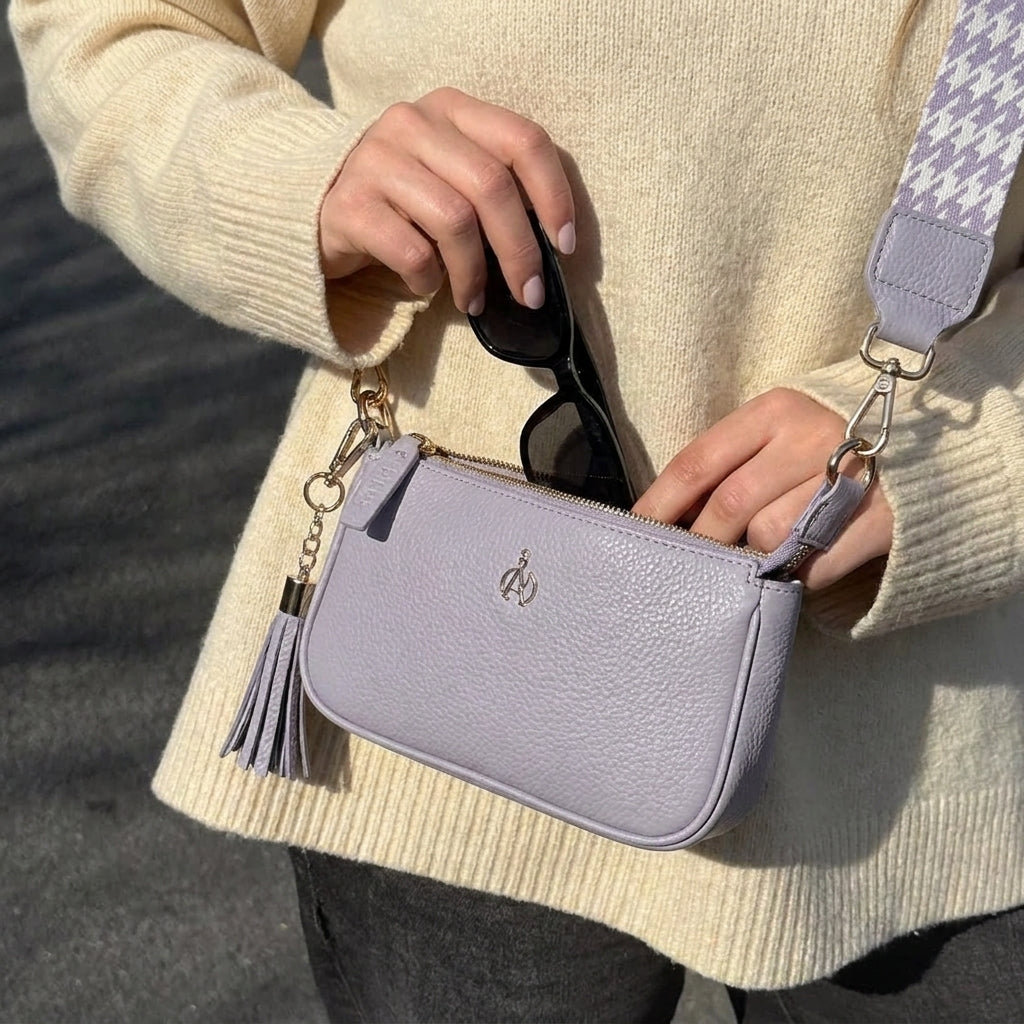 'ROSE' Lilac Pebble Grain Real Leather Shoulder Bag