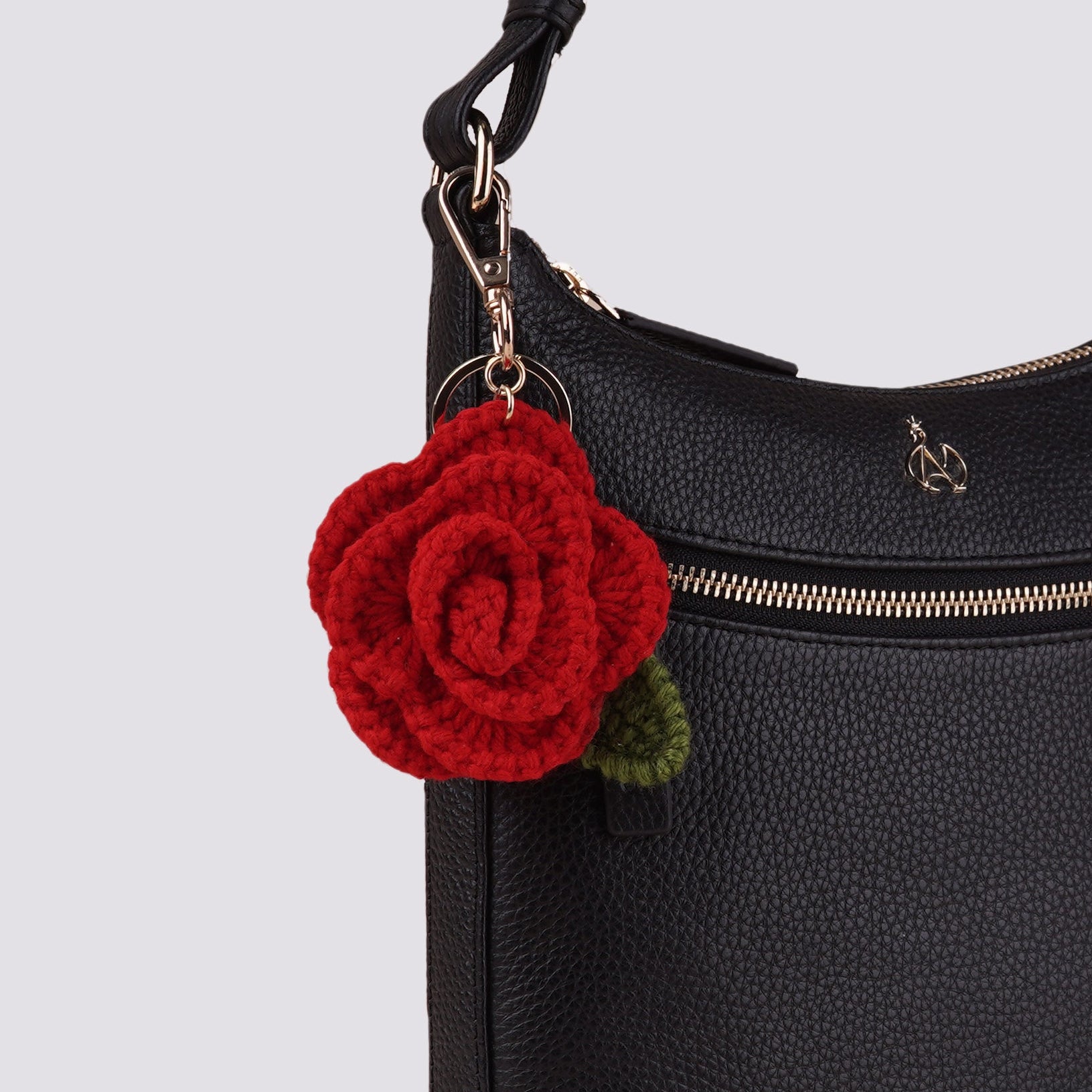 The Rose Hand Crochet Gold Bag Charm Keyring