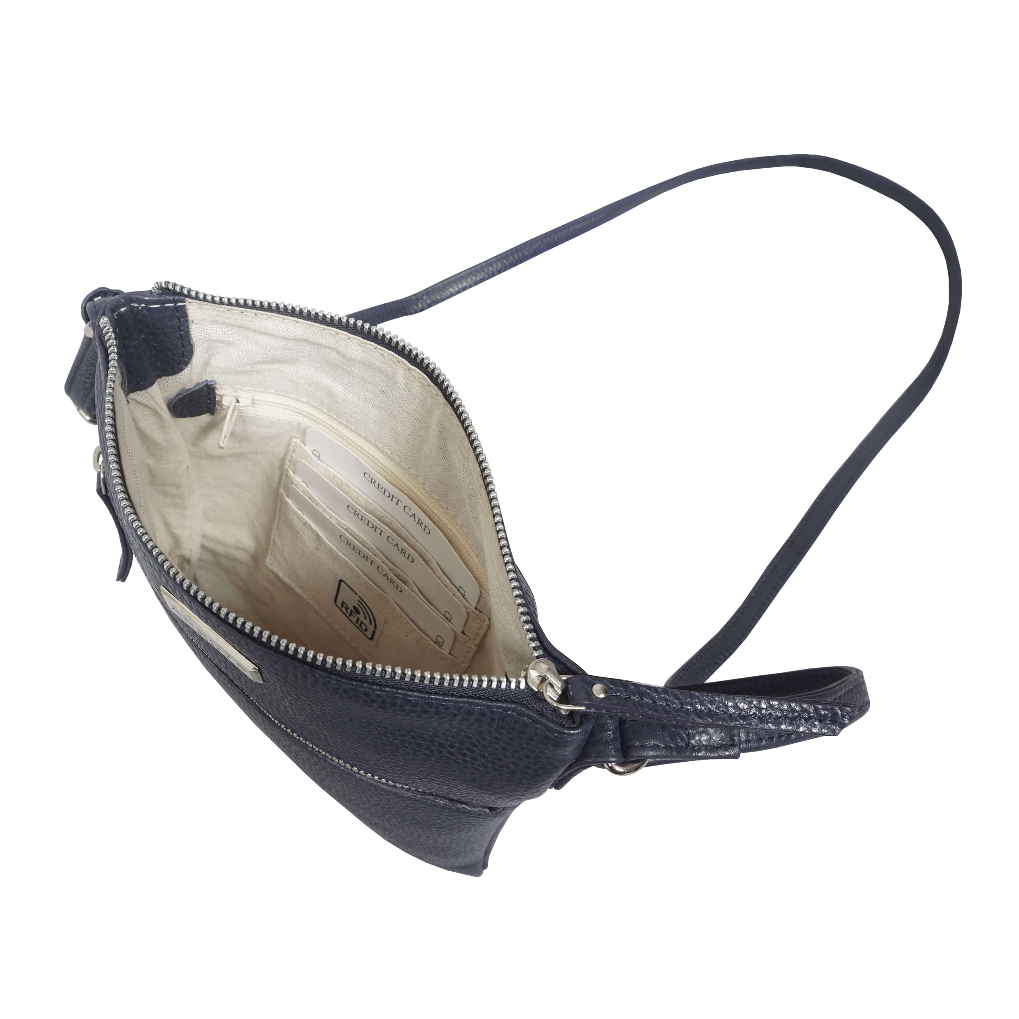 'ROSY' Navy Pebble Grain Soft Real Leather Crossbody Bag