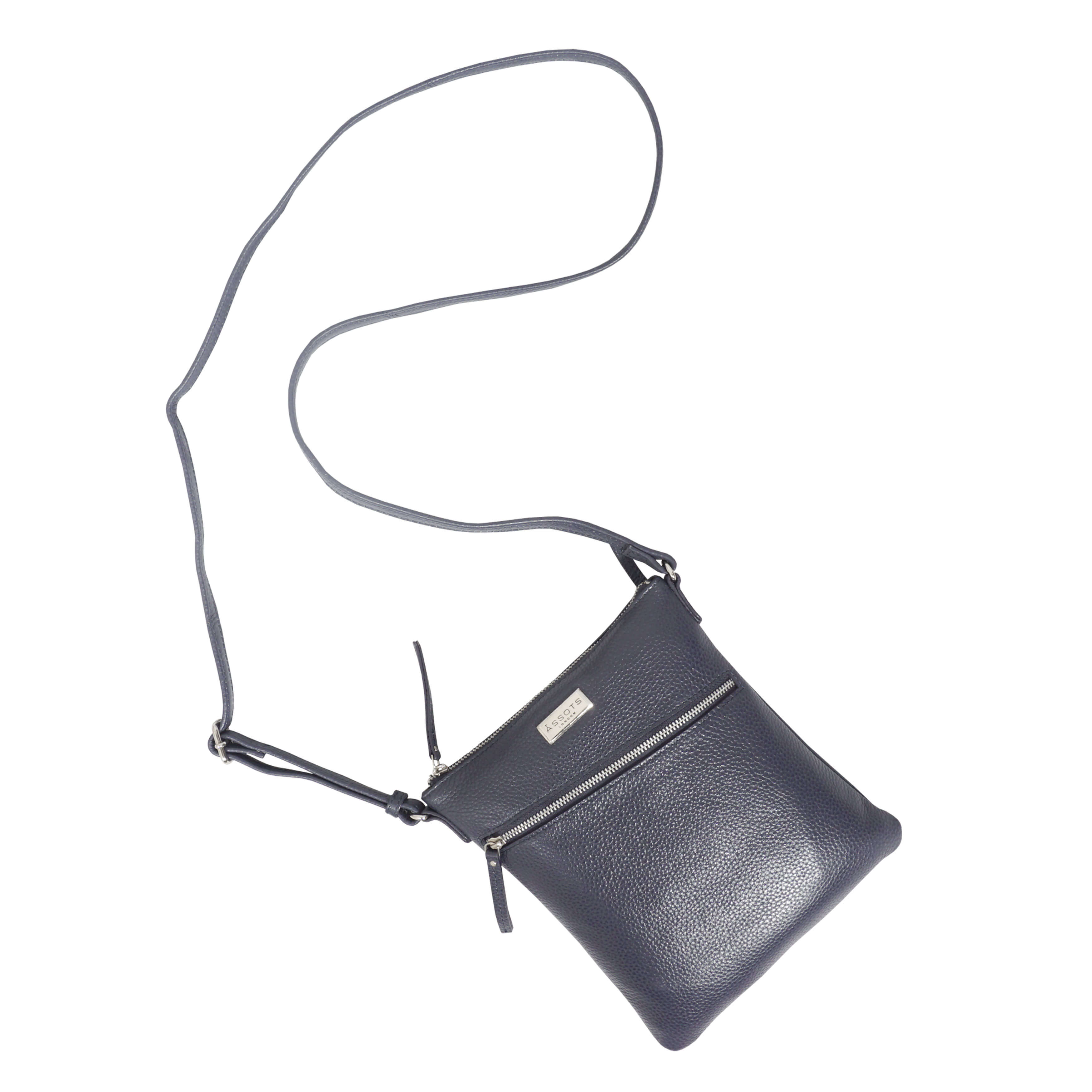 'ROSY' Navy Pebble Grain Soft Real Leather Crossbody Bag
