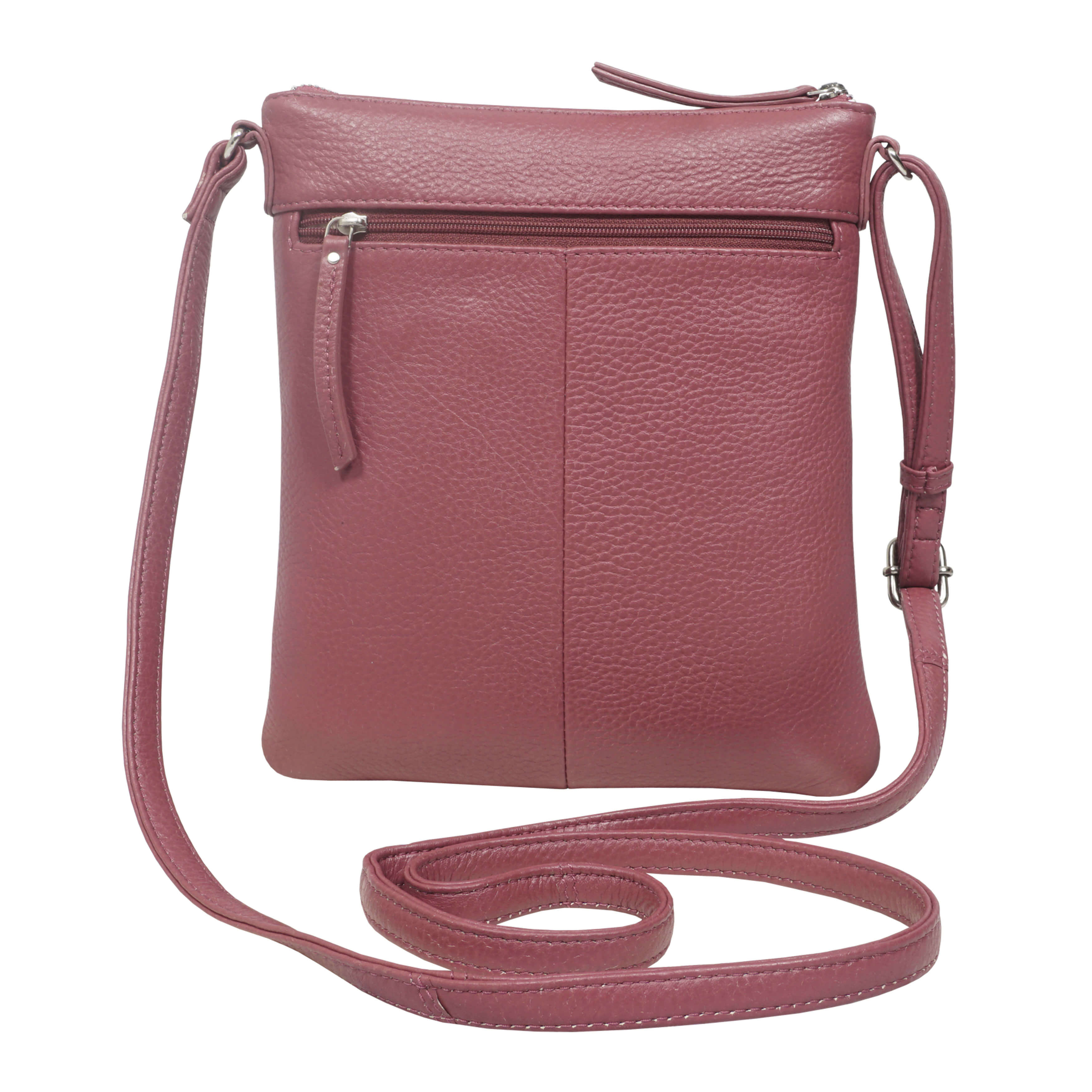 'ROSY' Carmine Pink Pebble Grain Soft Real Leather Crossbody Bag