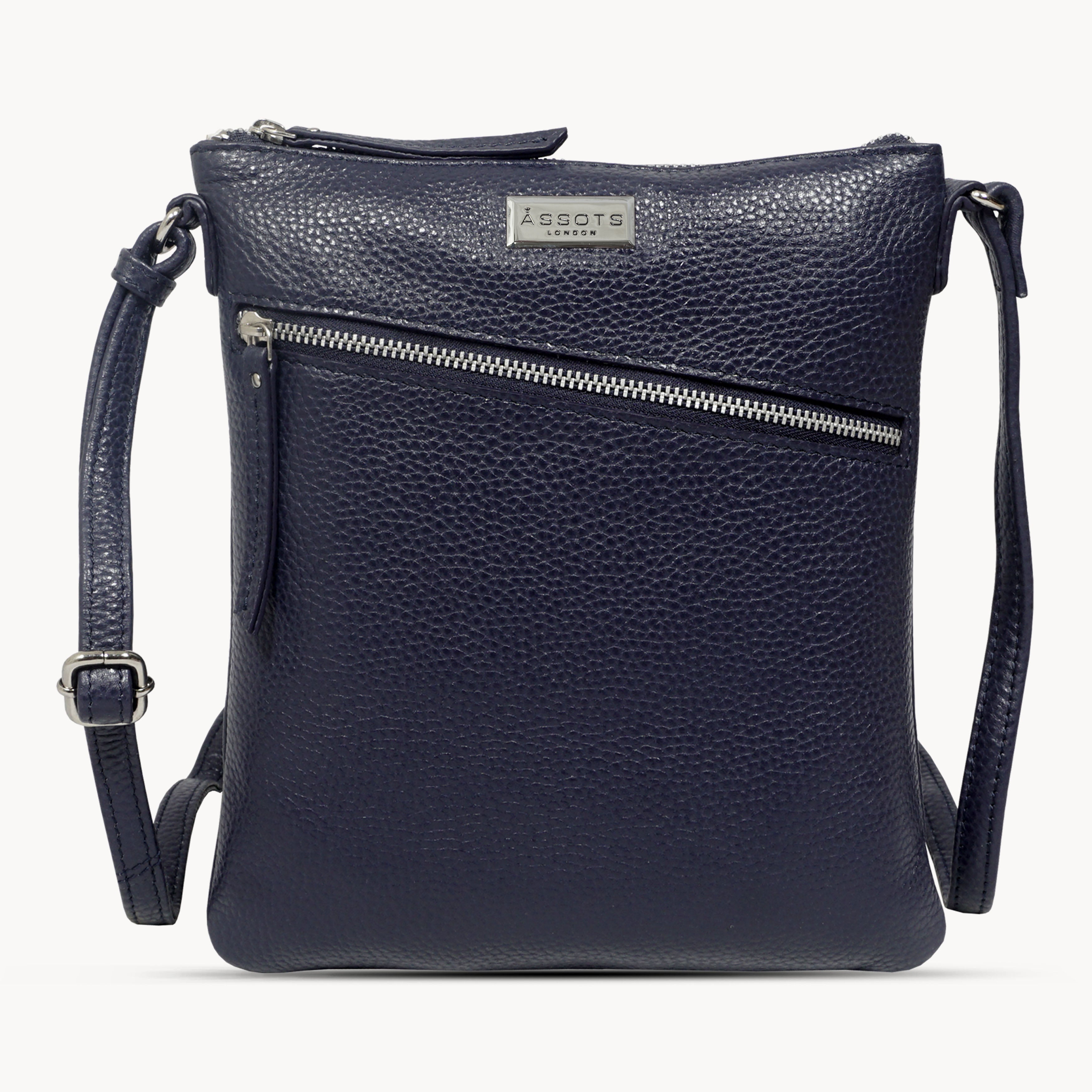 'ROSY' Navy Pebble Grain Soft Real Leather Crossbody Bag
