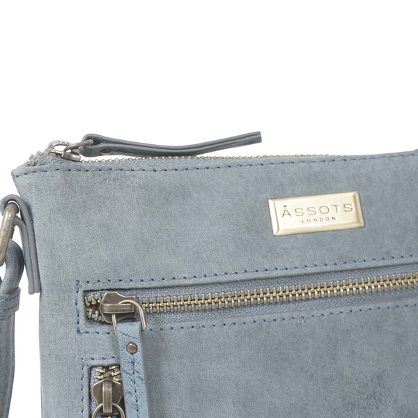 'RUE' Distressed Denim Real Leather Crossbody Bag
