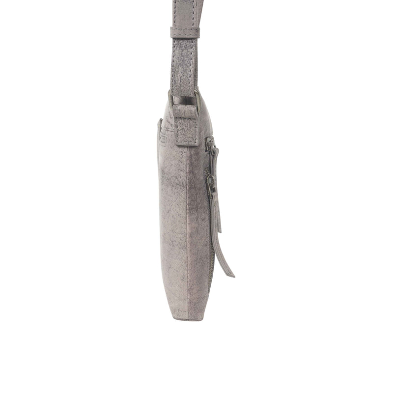 'RUE' Distressed Grey Real Leather Crossbody Bag