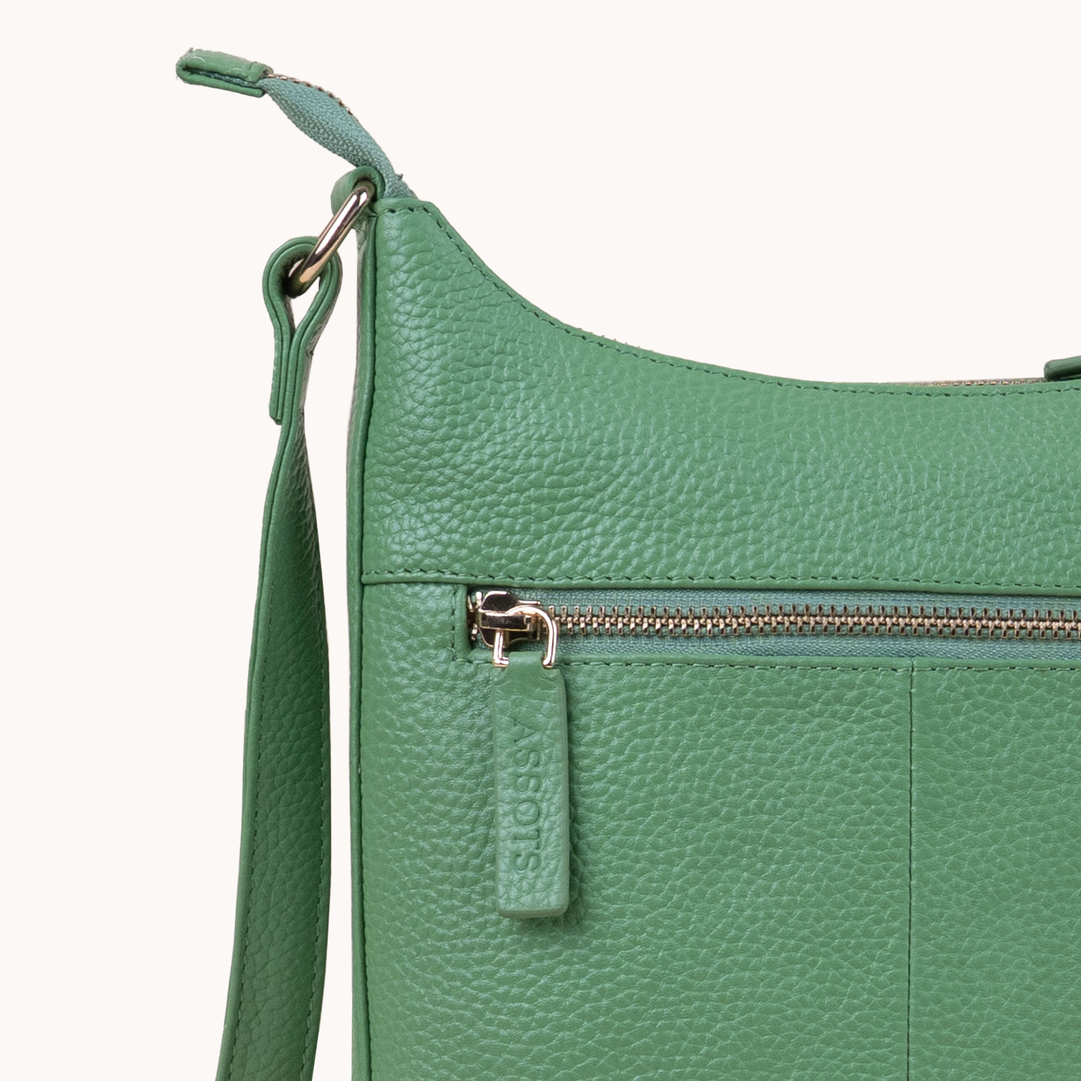 'SALLY' Matcha Green Pebble Grain Real Leather Crossbody Bag