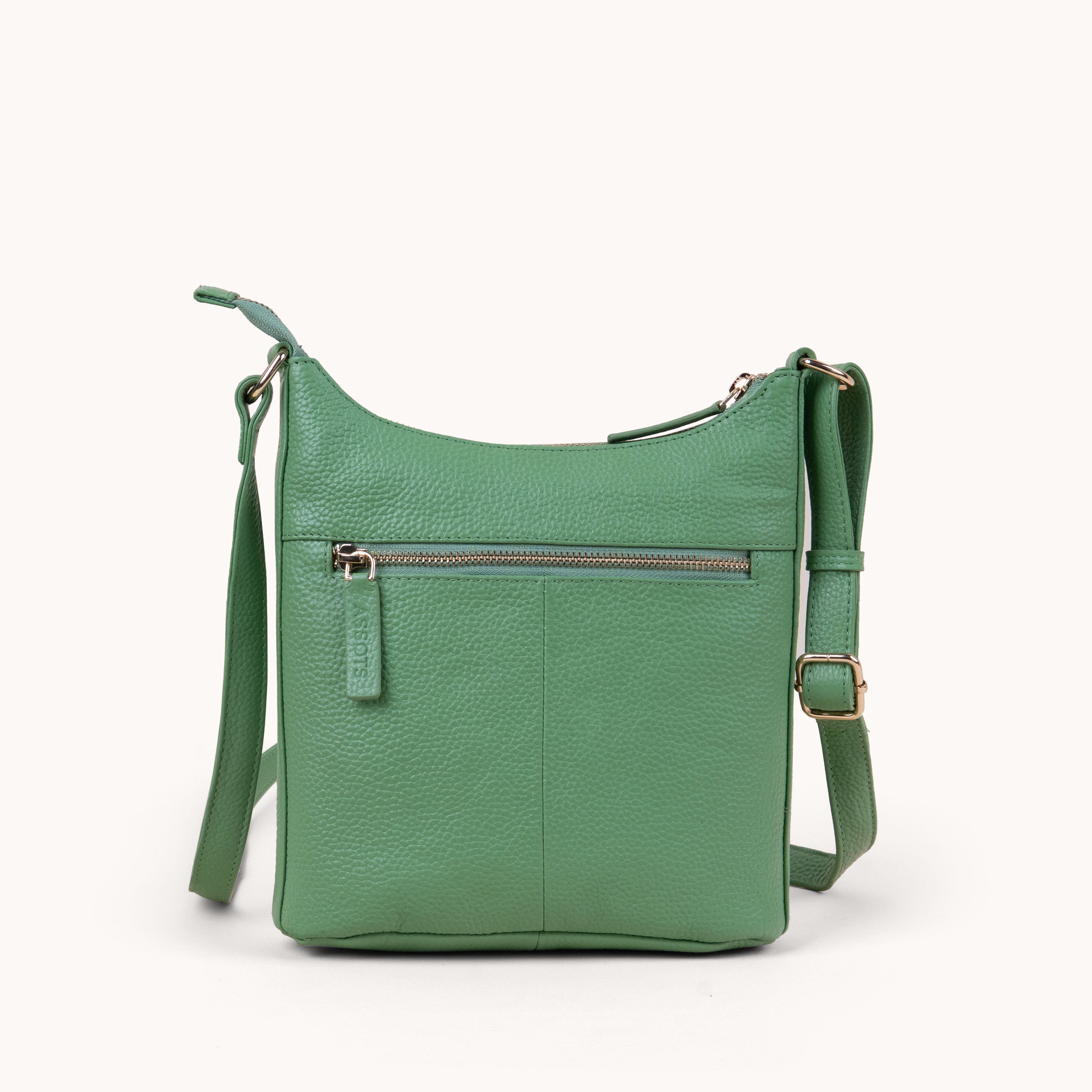 'SALLY' Matcha Green Pebble Grain Real Leather Crossbody Bag