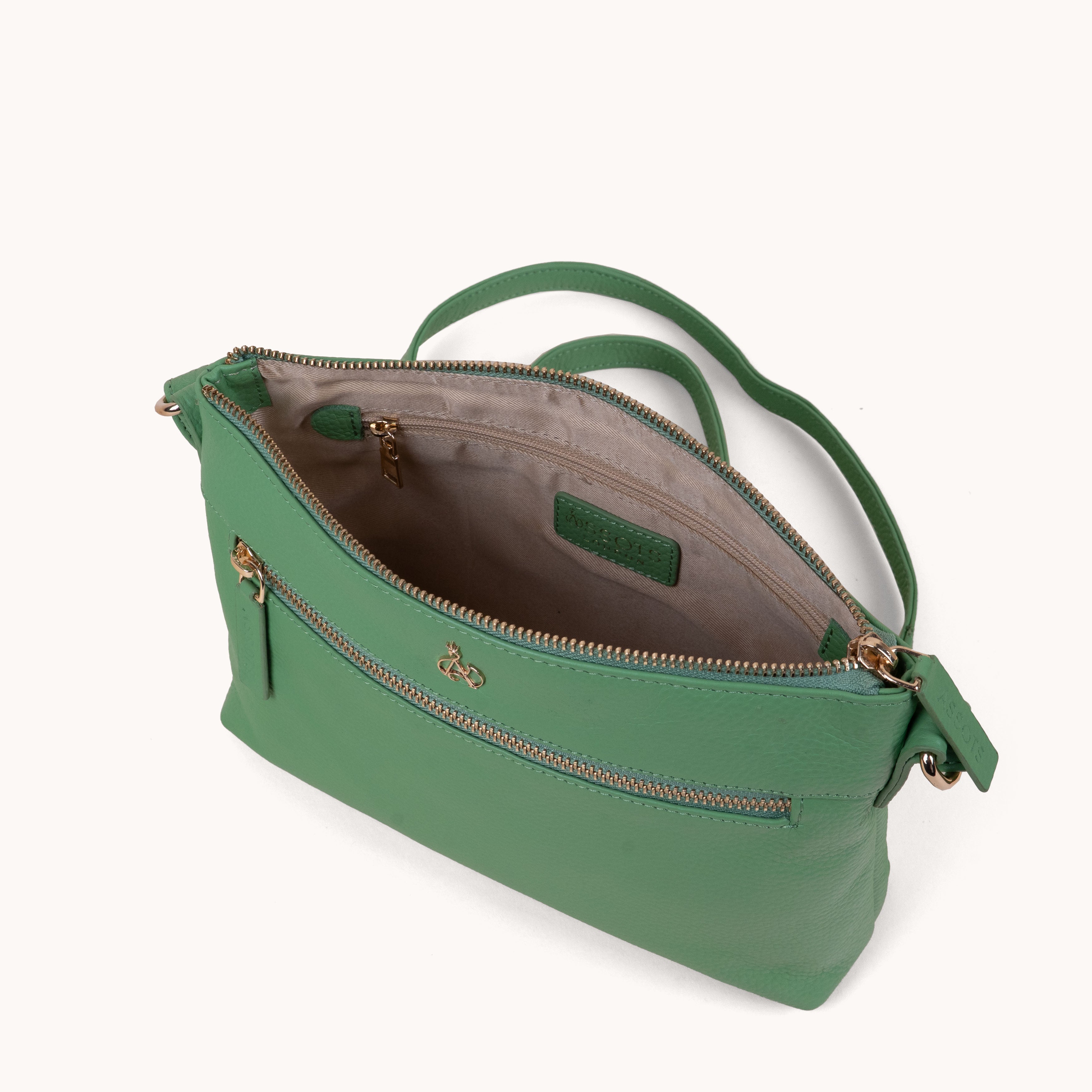 'BECKY' Matcha Green Pebble Grain Real Leather Crossbody Bag