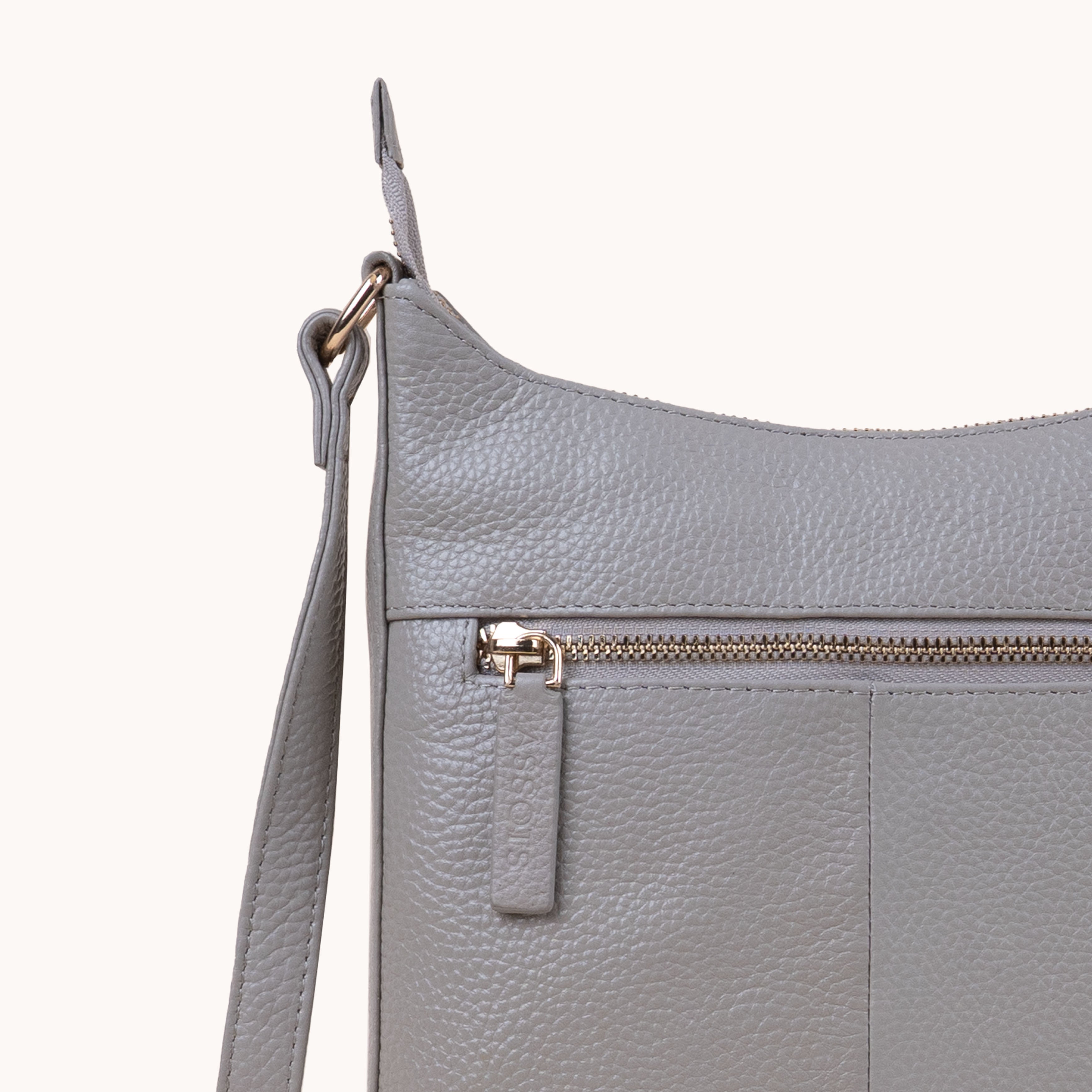 'SALLY' Fog Grey Pebble Grain Real Leather Crossbody Bag