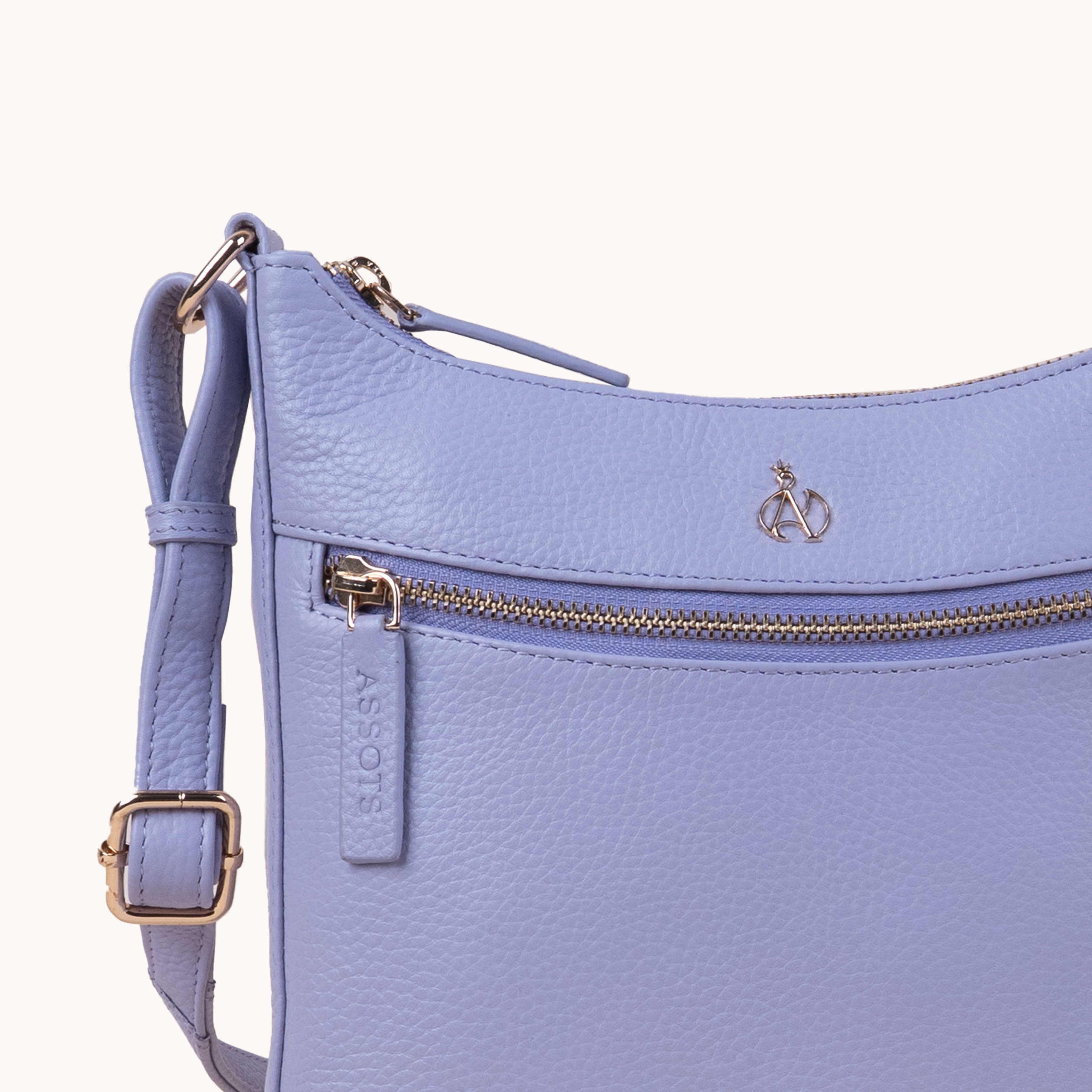 'SALLY' Lilac Pebble Grain Real Leather Crossbody Bag