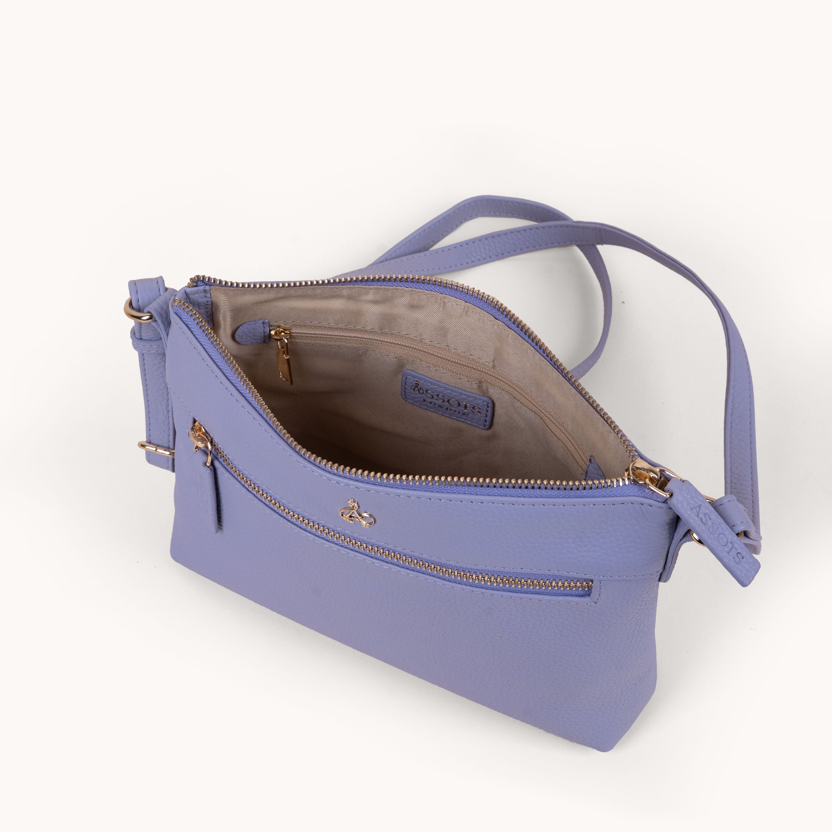'BECKY' Lilac Pebble Grain Real Leather Crossbody Bag