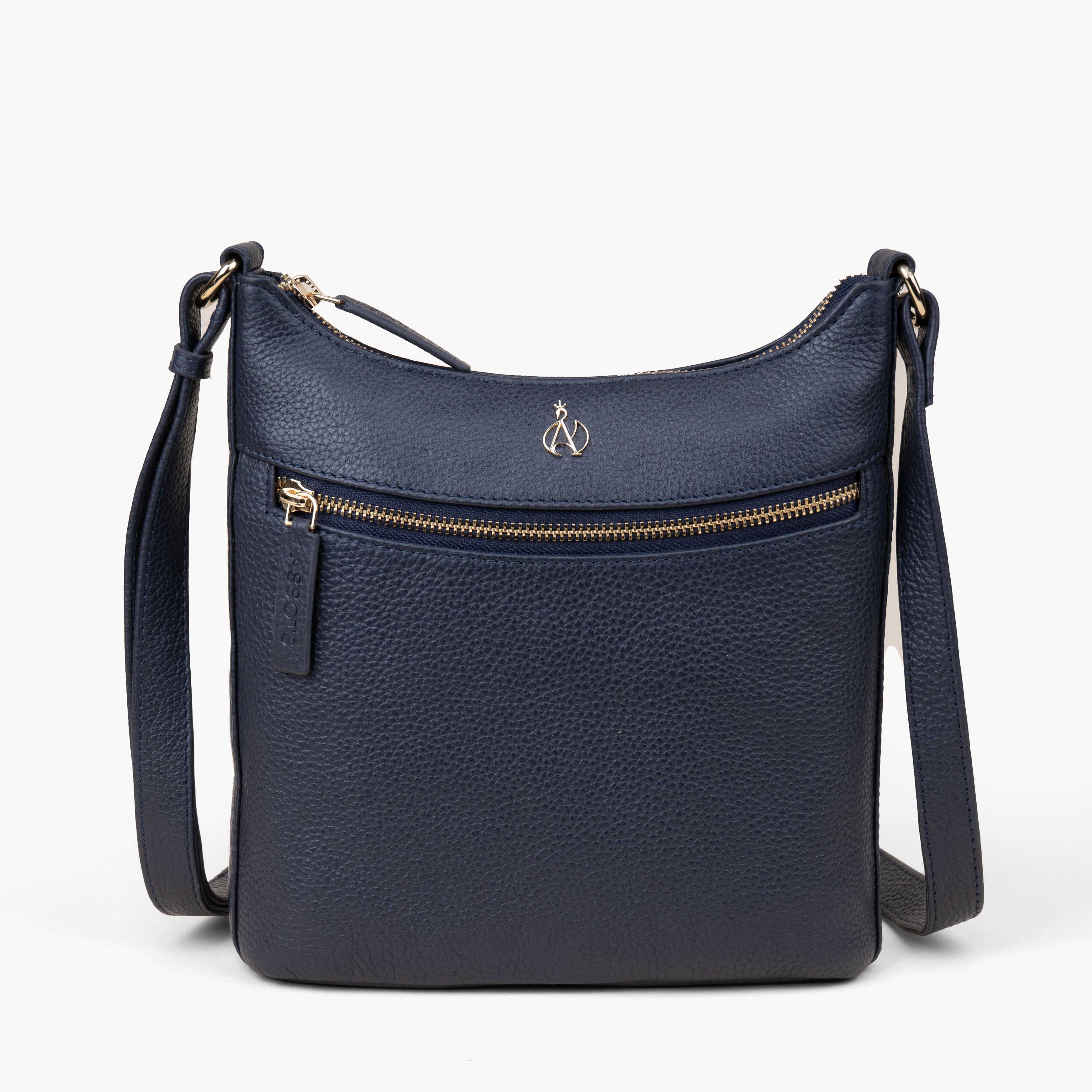 'SALLY' Navy Pebble Grain Real Leather Crossbody Bag