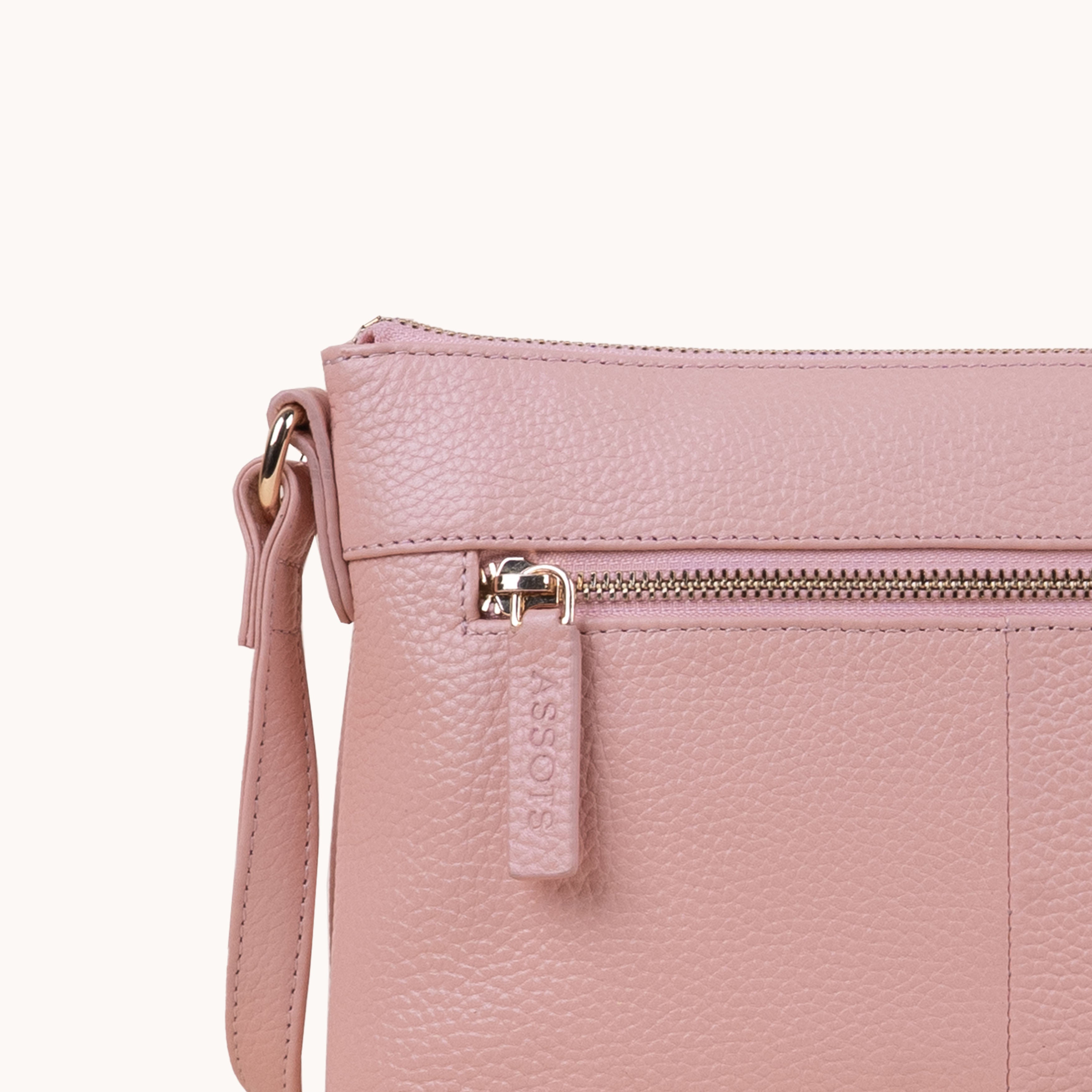 'BECKY' Peach Pebble Grain Real Leather Crossbody Bag