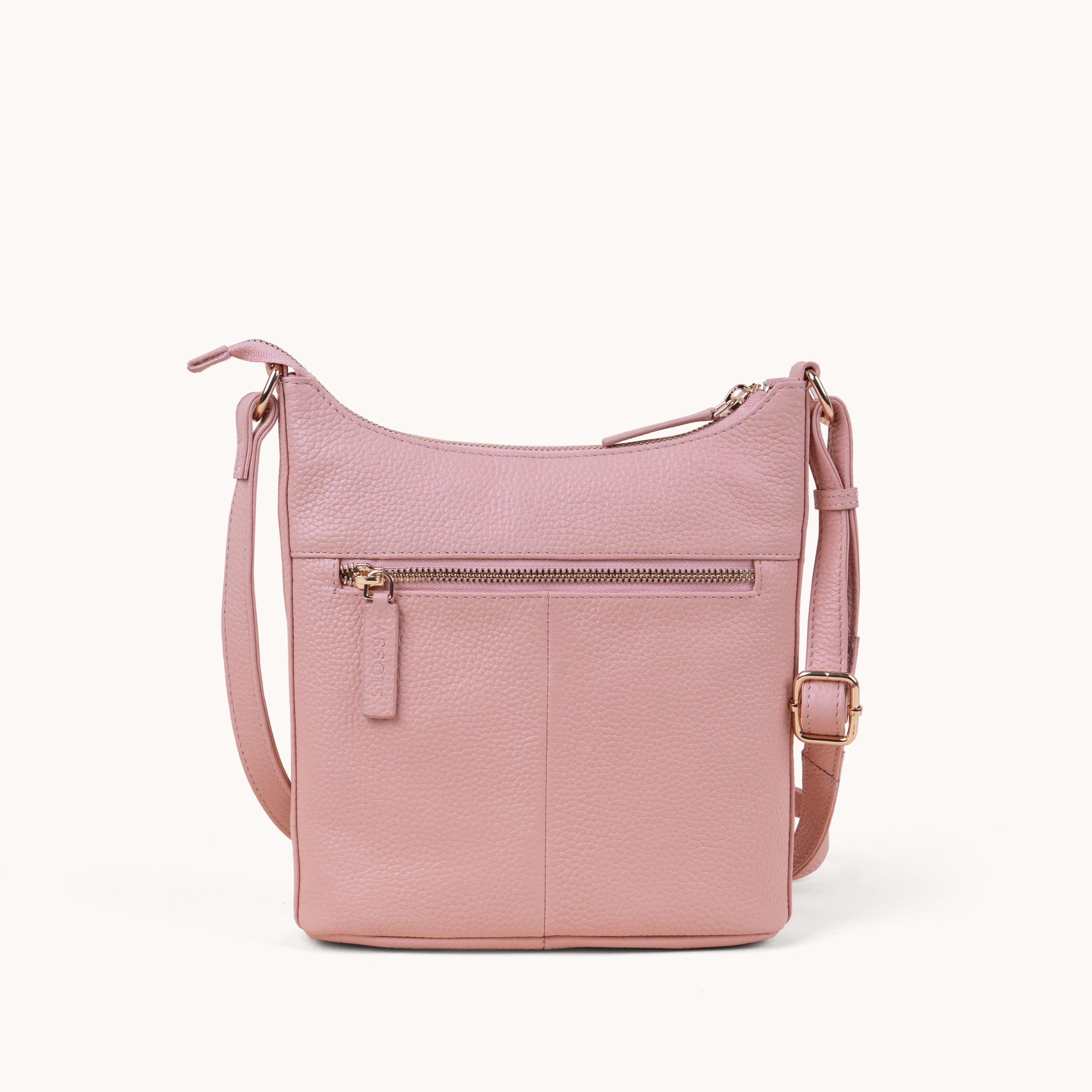 'SALLY' Peach Pebble Grain Real Leather Crossbody Bag