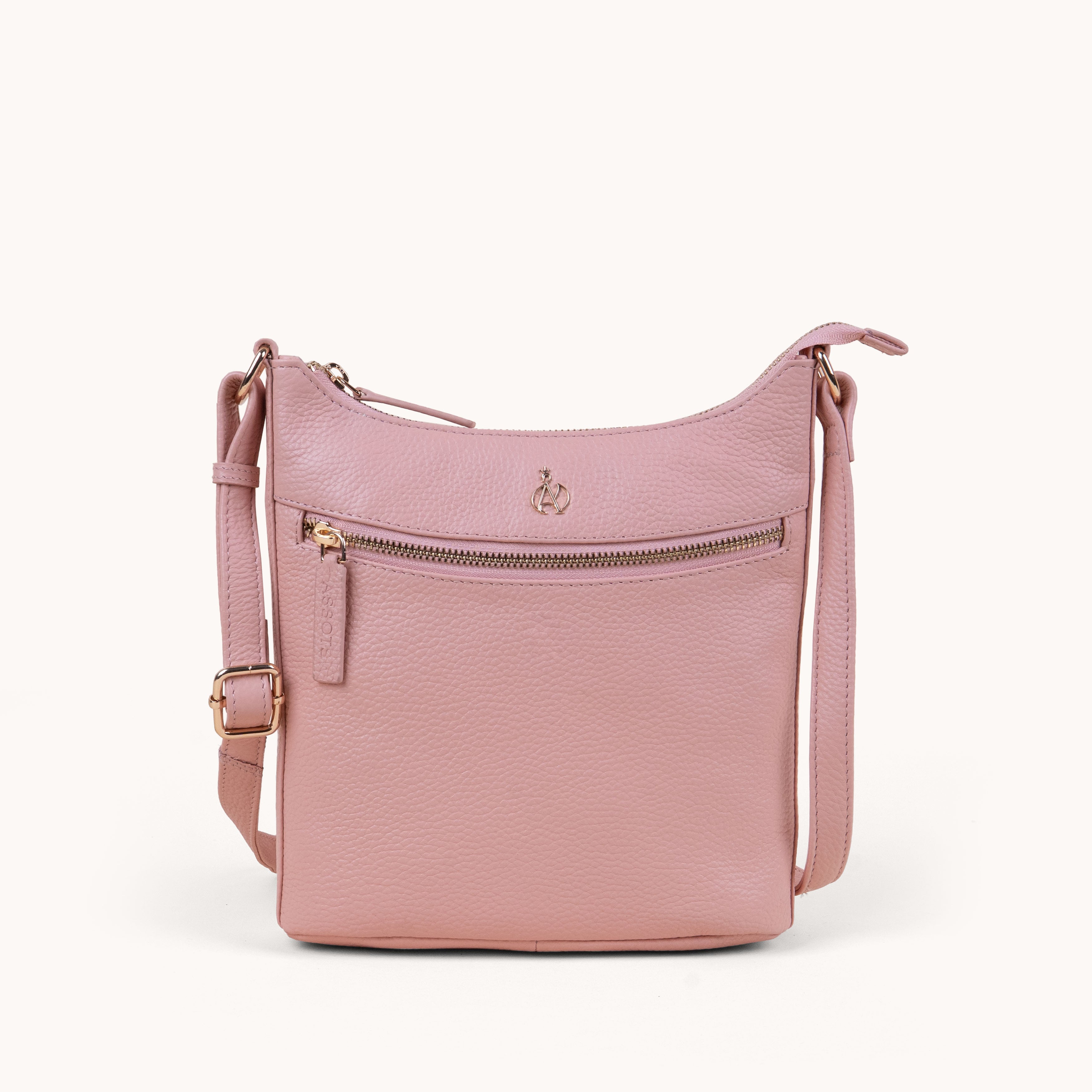 'SALLY' Peach Pebble Grain Real Leather Crossbody Bag