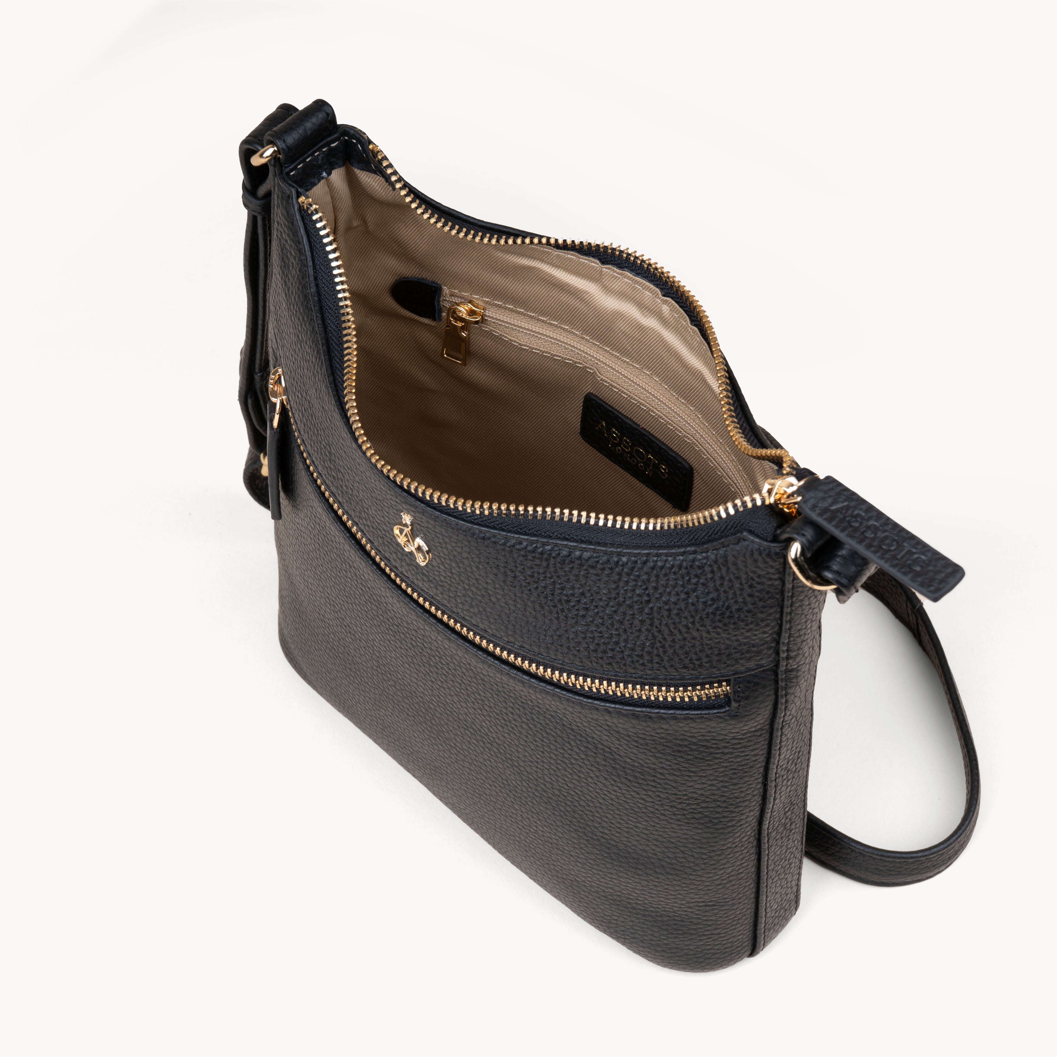 'SALLY' Black Pebble Grain Real Leather Crossbody Bag