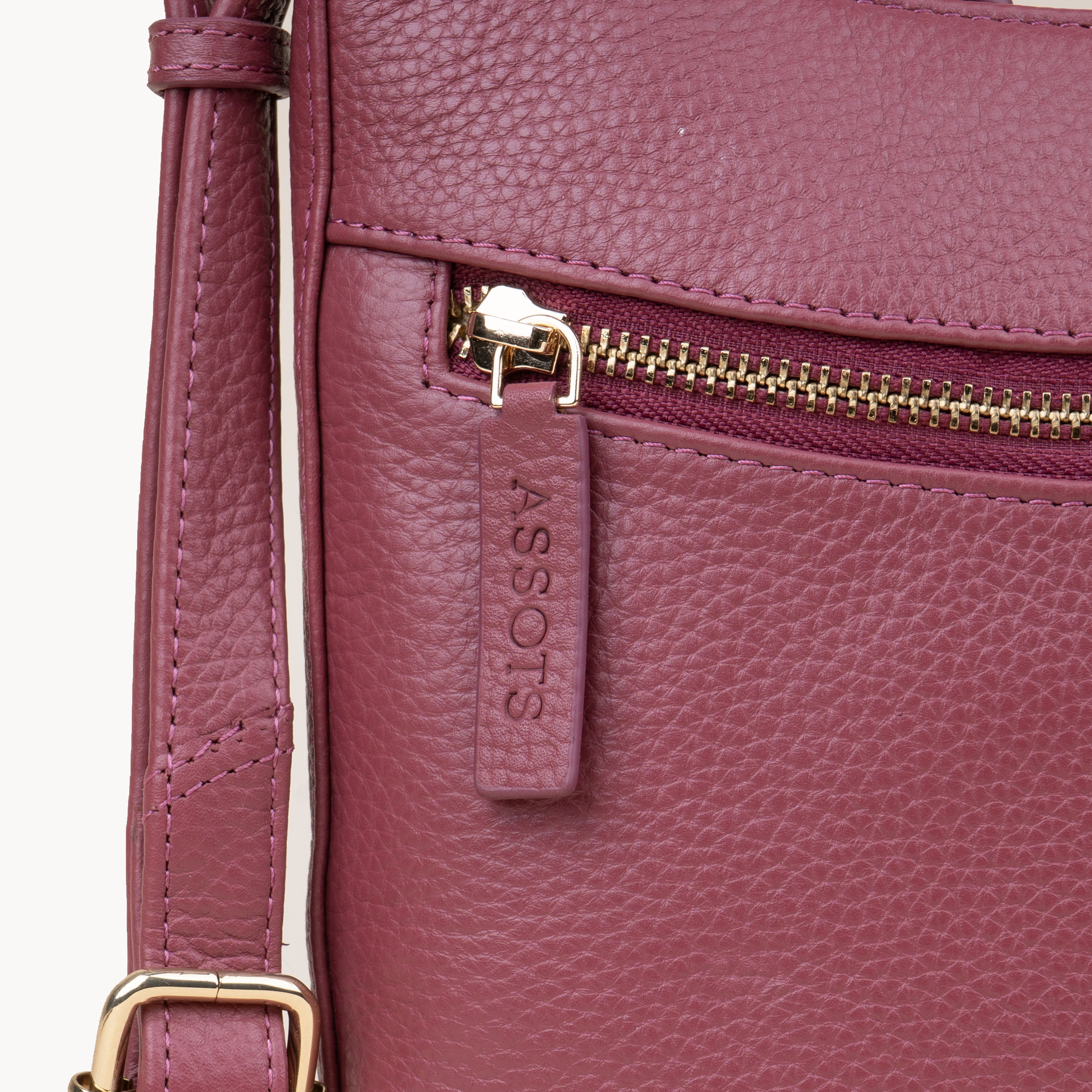 'SALLY' Carmine Pink Pebble Grain Real Leather Crossbody Bag