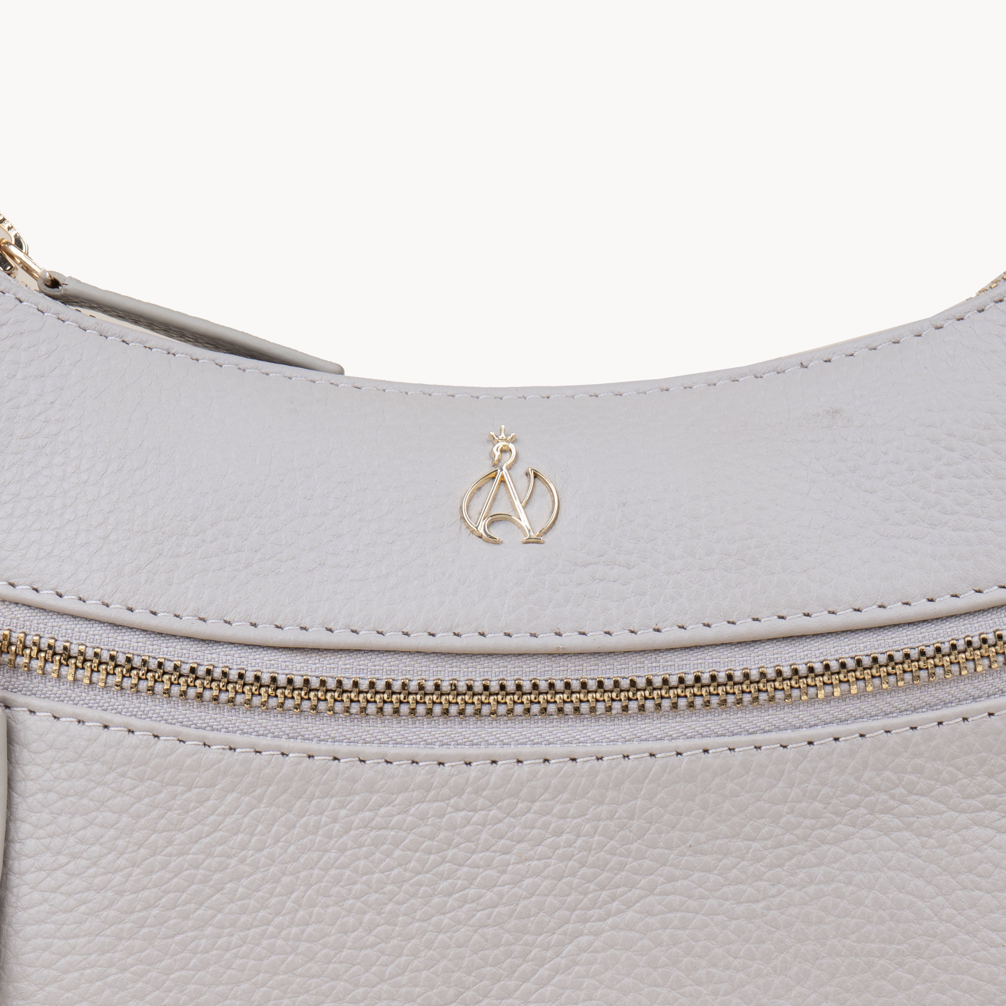 'SALLY' Ice Grey Pebble Grain Real Leather Crossbody Bag