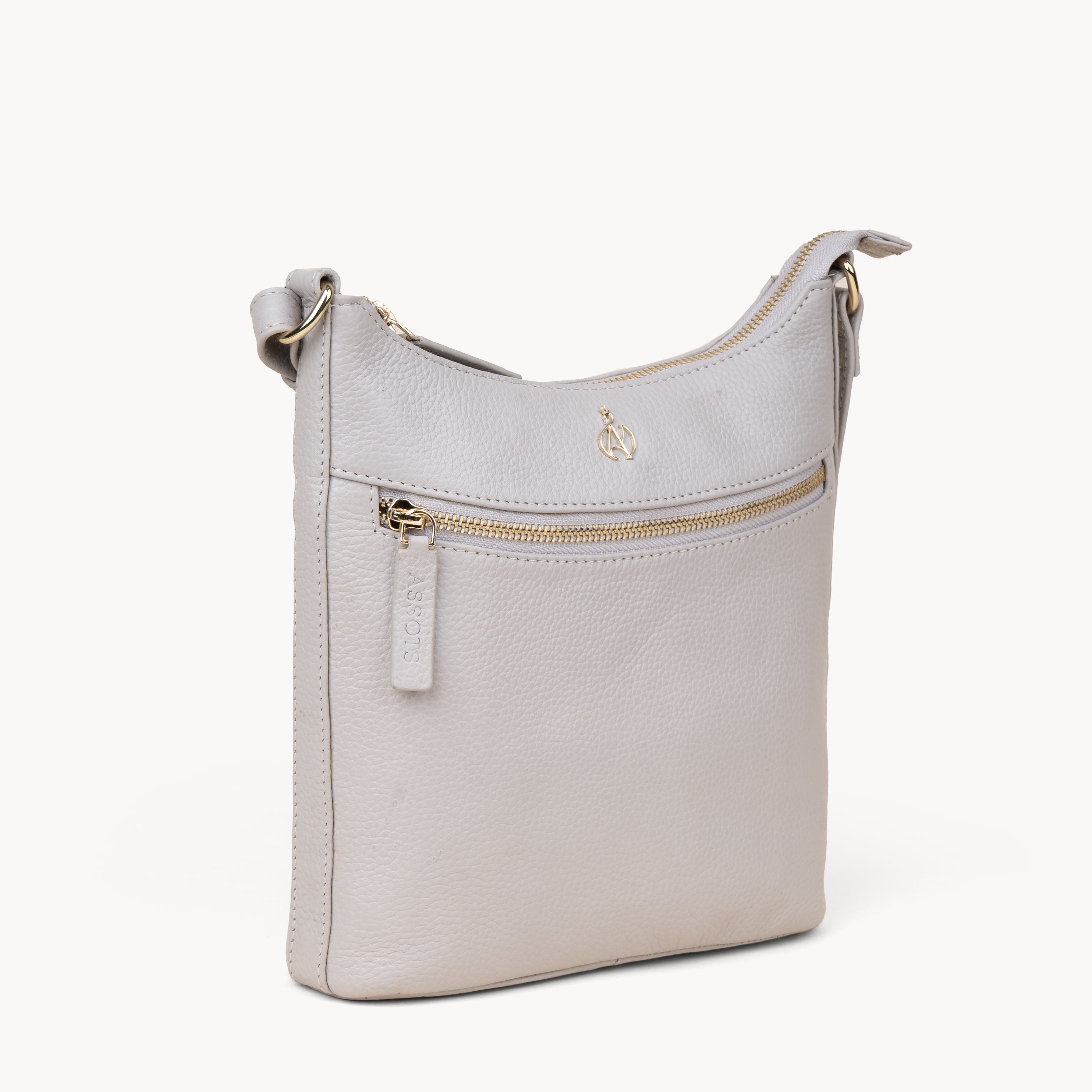 'SALLY' Ice Grey Pebble Grain Real Leather Crossbody Bag