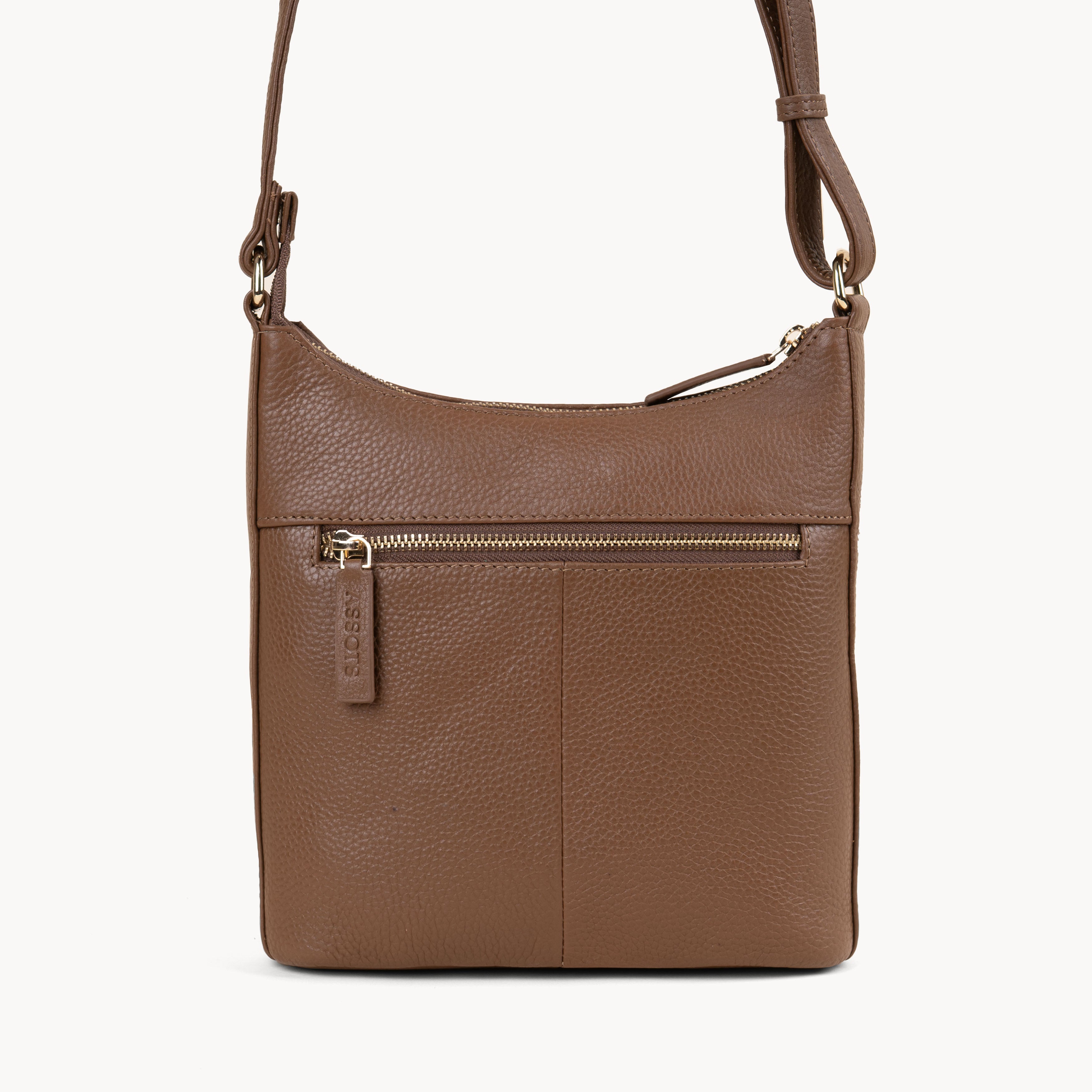 'SALLY' Tan Pebble Grain Real Leather Crossbody Bag