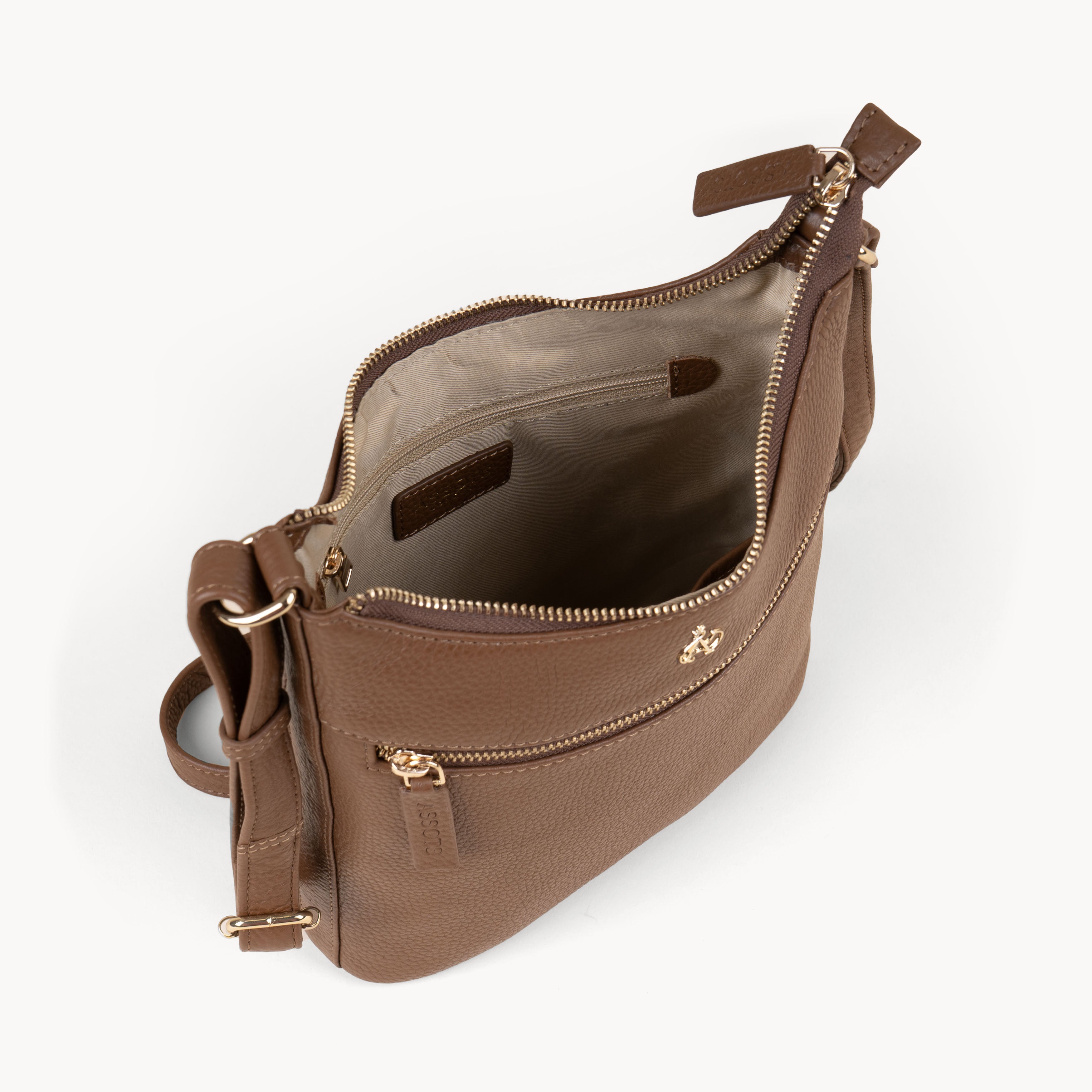 'SALLY' Tan Pebble Grain Real Leather Crossbody Bag