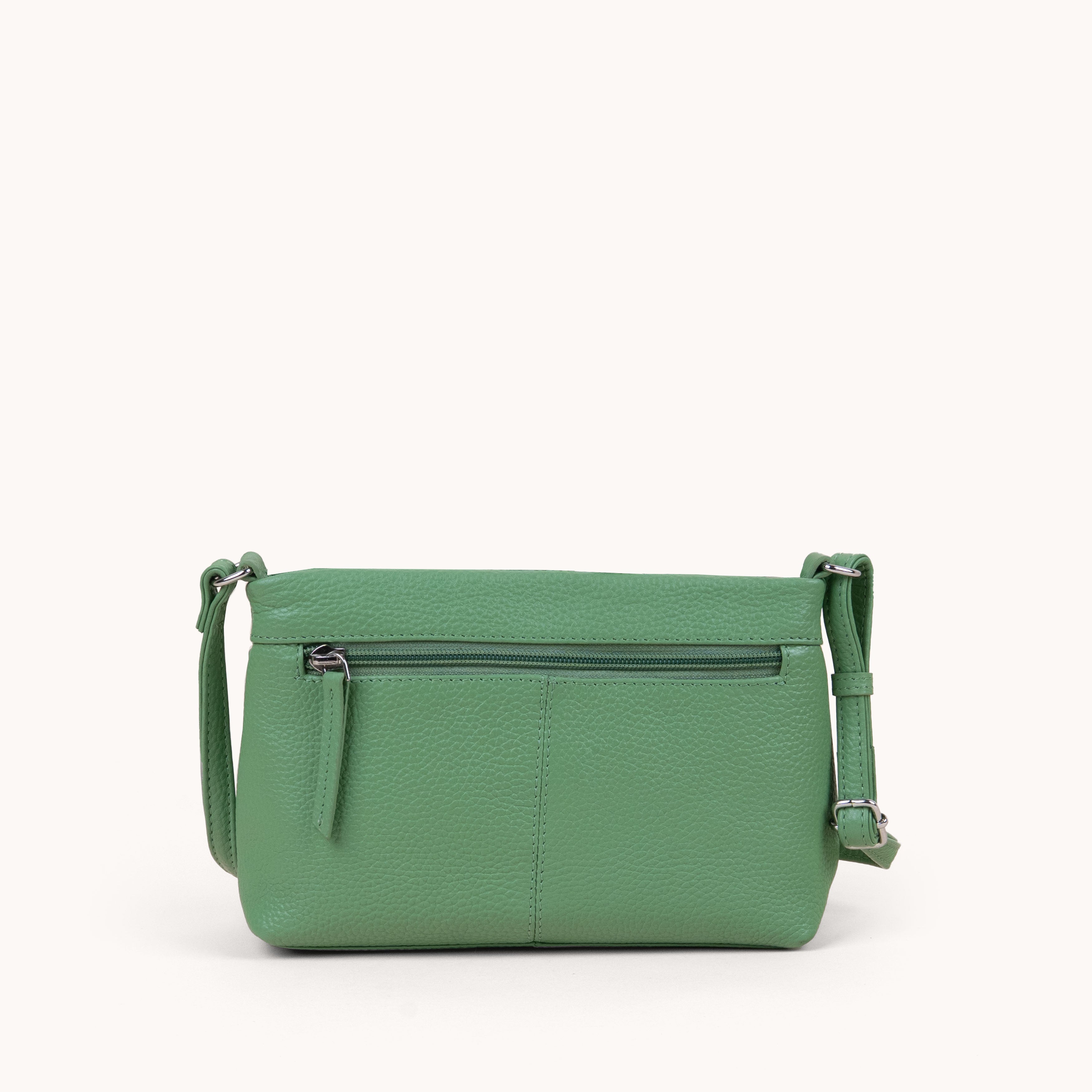 'SANDRA' Matcha Green Pebble Grain Real Leather Crossbody Bag