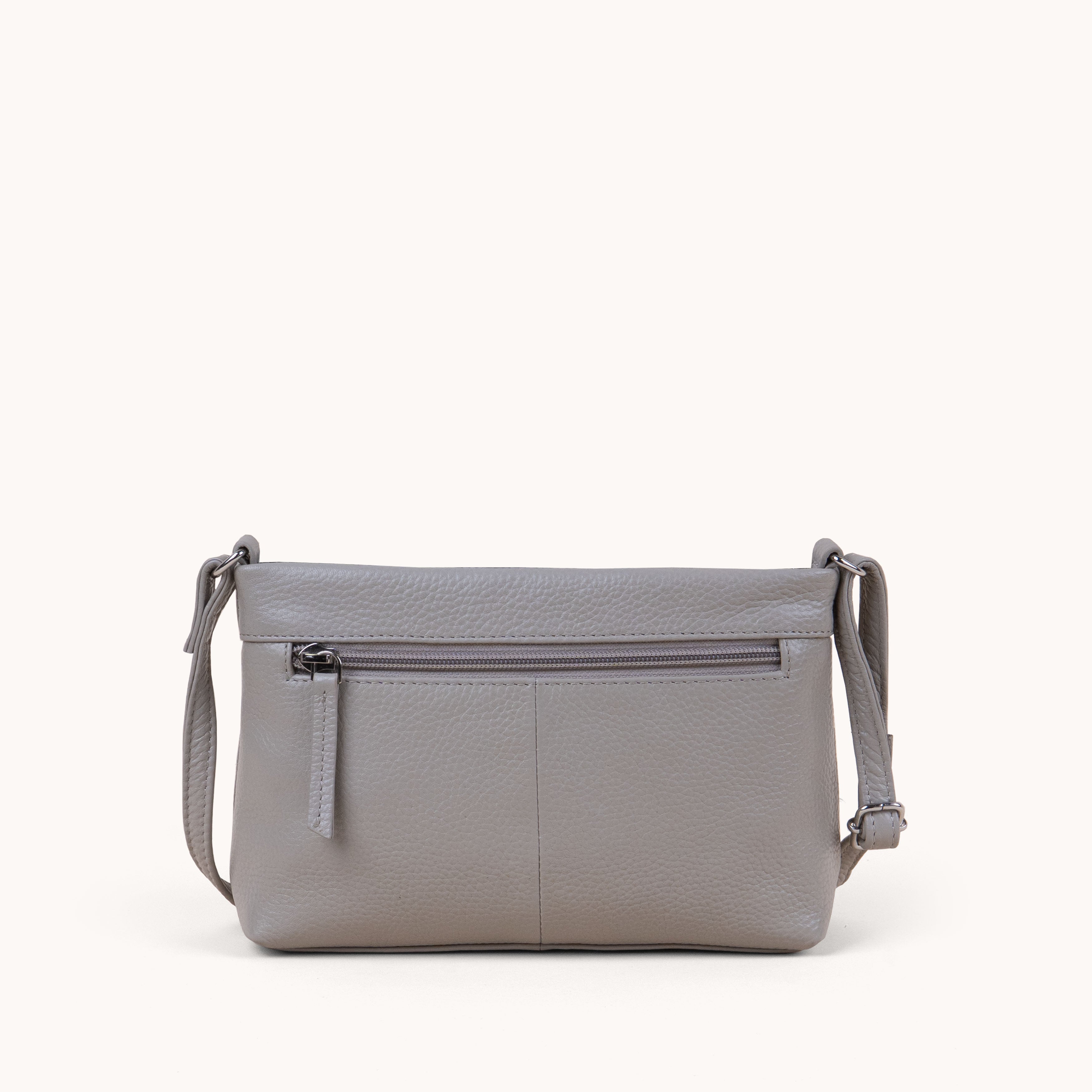 'SANDRA' Fog Grey Pebble Grain Real Leather Crossbody Bag