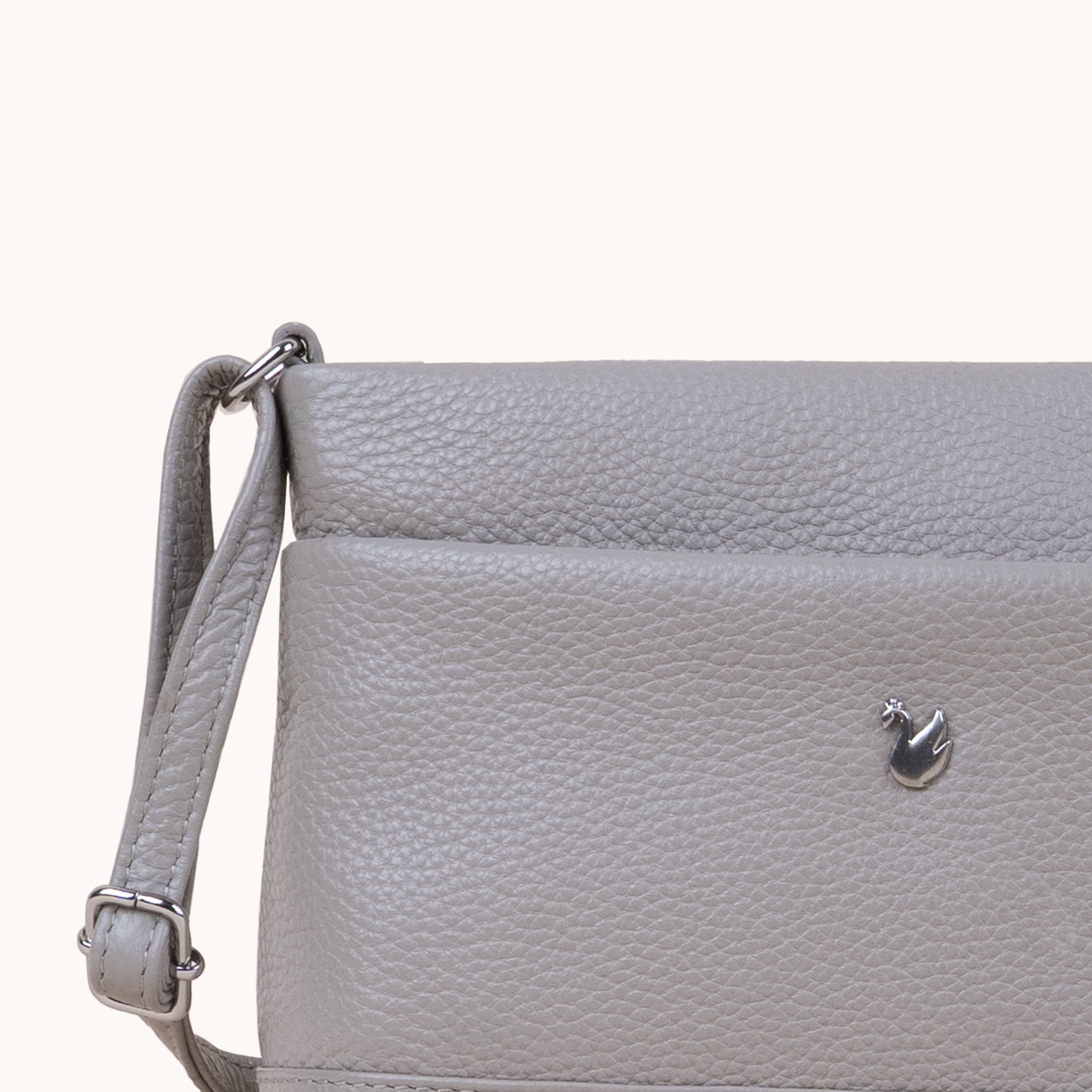 'SANDRA' Fog Grey Pebble Grain Real Leather Crossbody Bag
