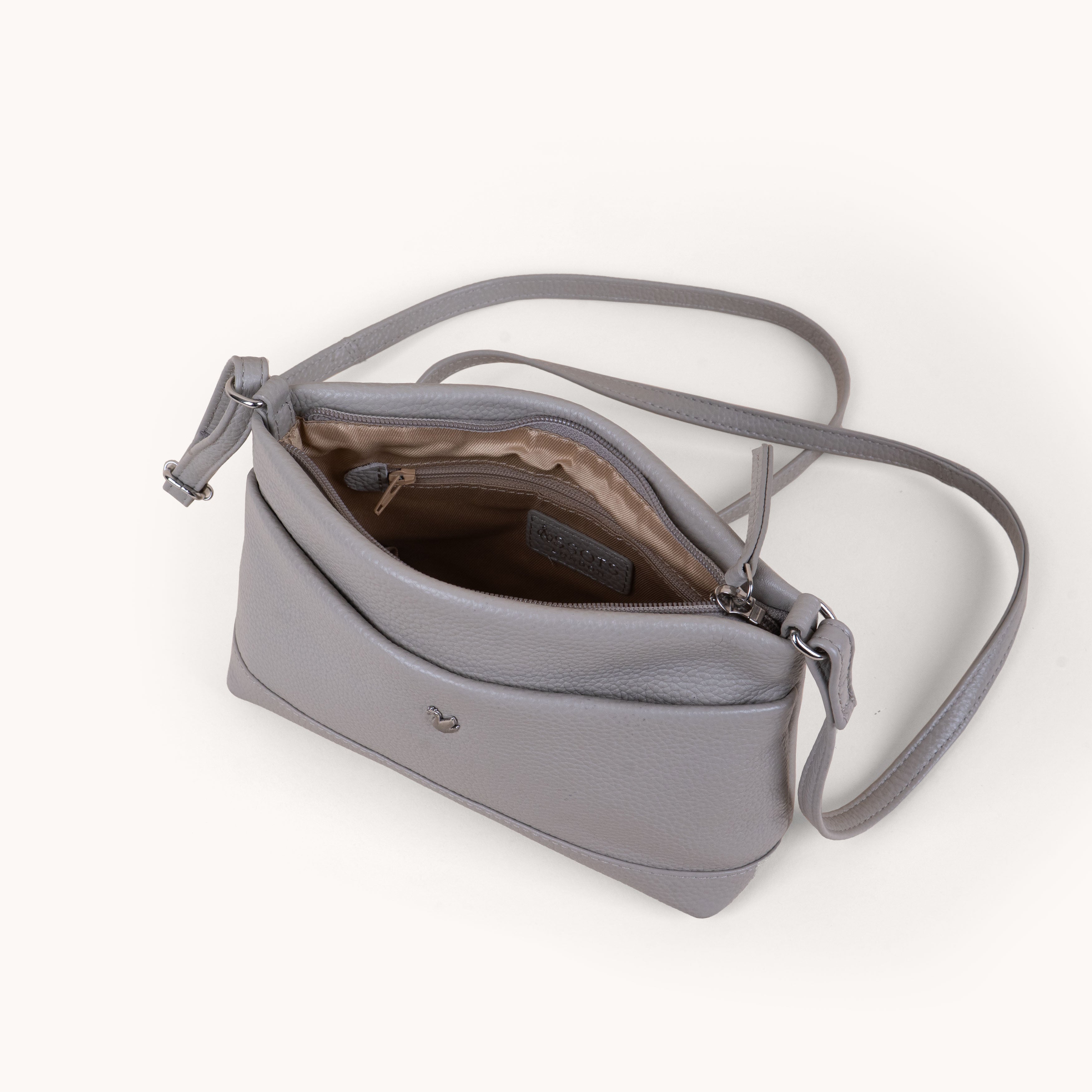 'SANDRA' Fog Grey Pebble Grain Real Leather Crossbody Bag