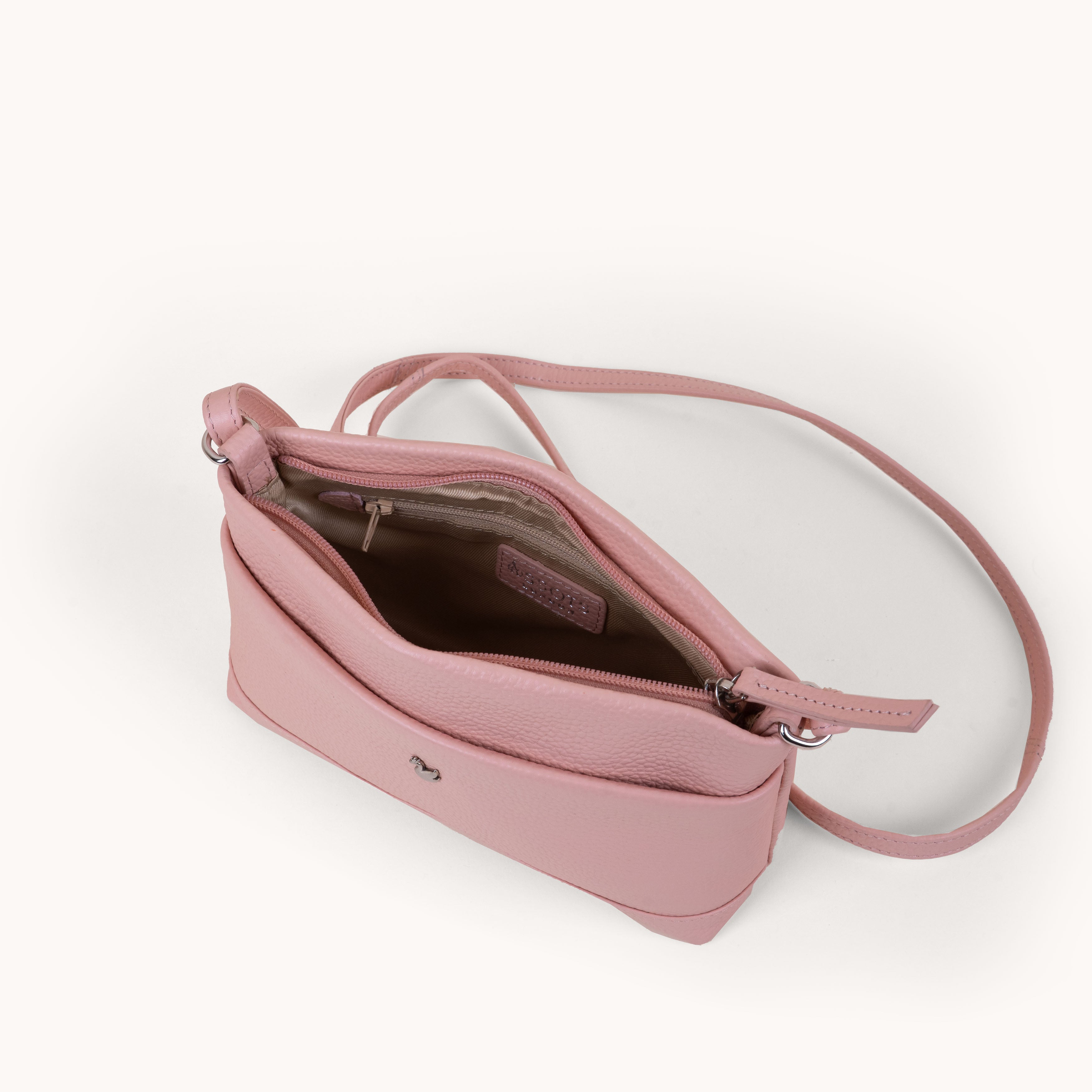 'SANDRA' Peach Pebble Grain Real Leather Crossbody Bag