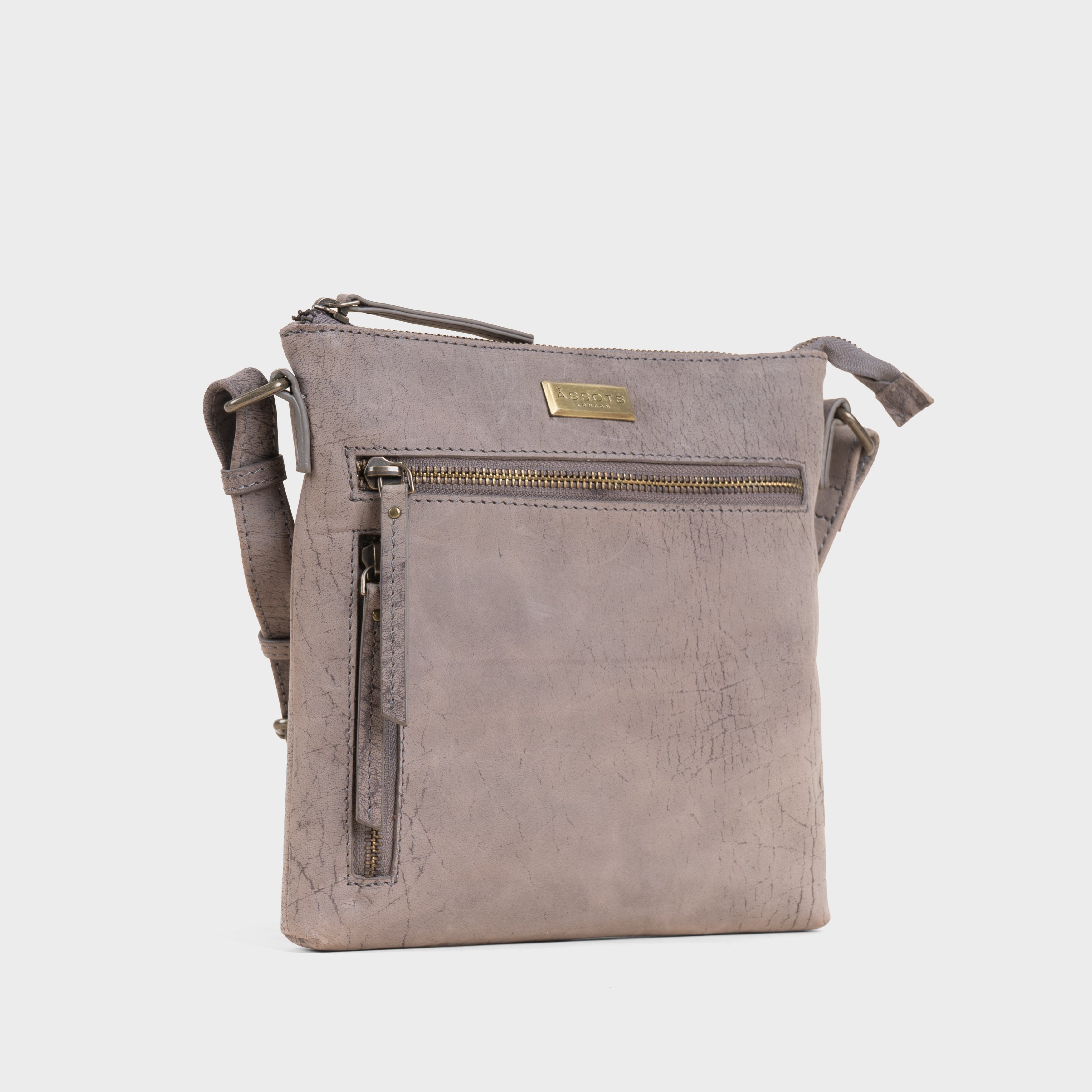 'RUE' Distressed Grey Real Leather Crossbody Bag