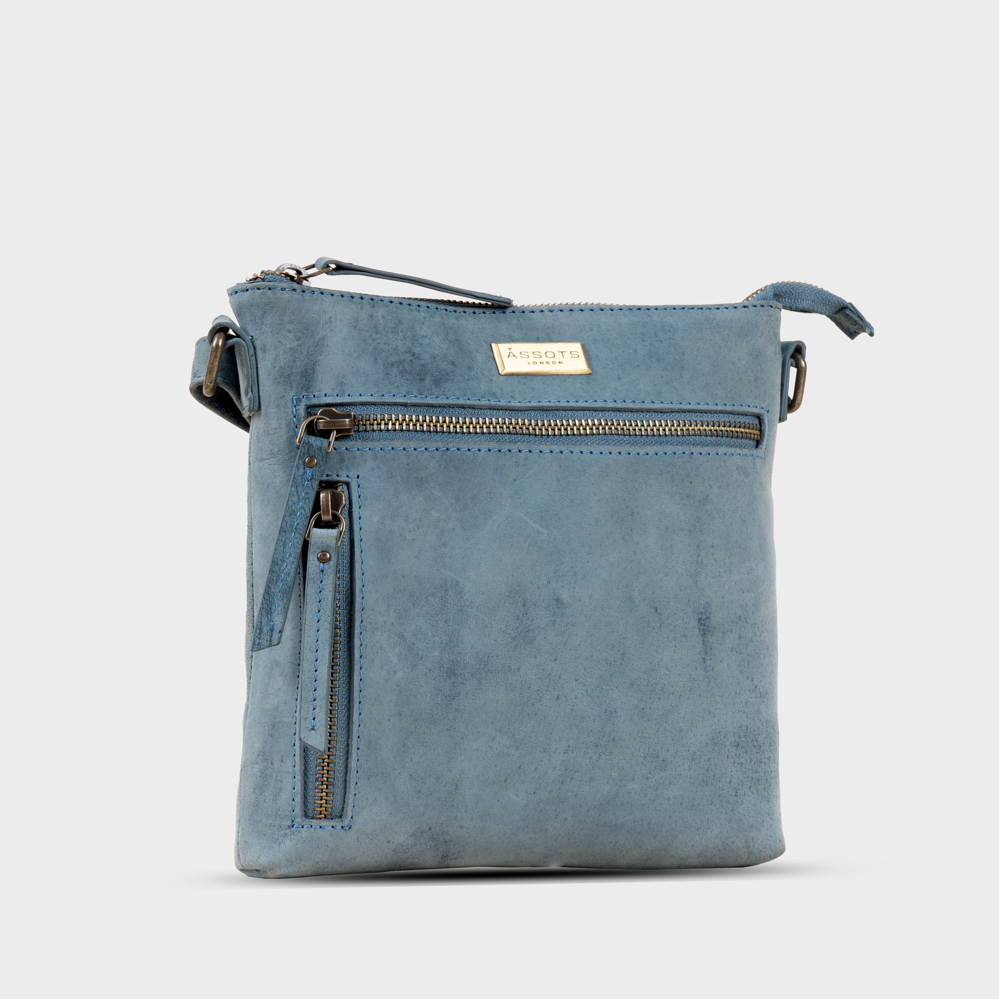 'RUE' Distressed Denim Real Leather Crossbody Bag