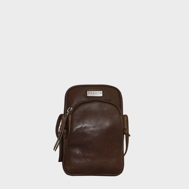 'SARAH' Tan Vintage Natural Grain Leather Mini Crossbody Bag