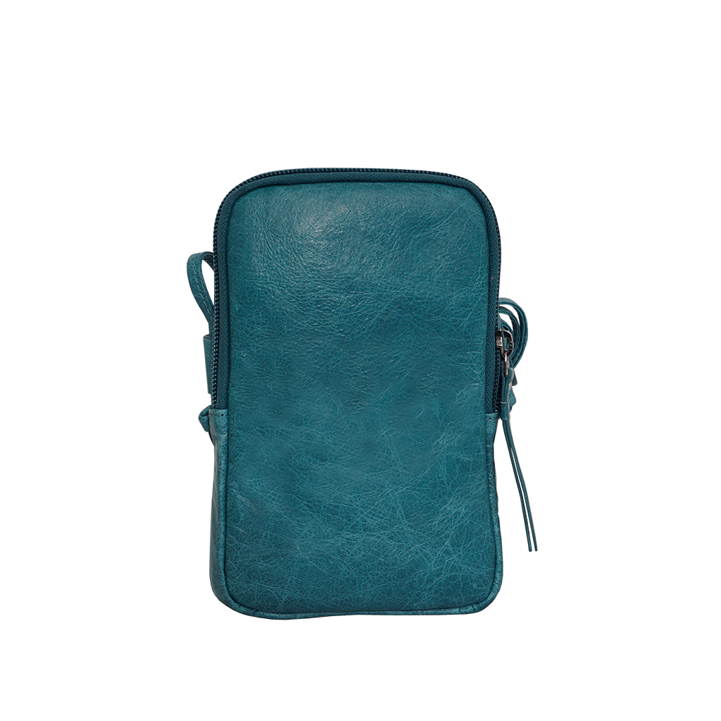 'SARAH' Ocean Blue Vintage Natural Grain Leather Mini Crossbody Bag