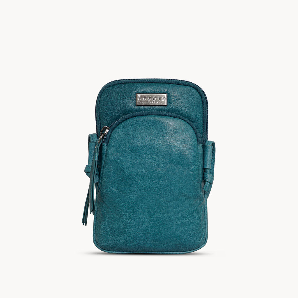 'SARAH' Ocean Blue Vintage Natural Grain Leather Mini Crossbody Bag