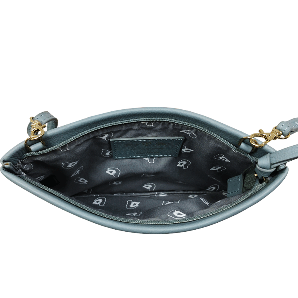 'SOPHIA' Cameo Blue Pebble Grain Zip Top Leather Crossbody Bag