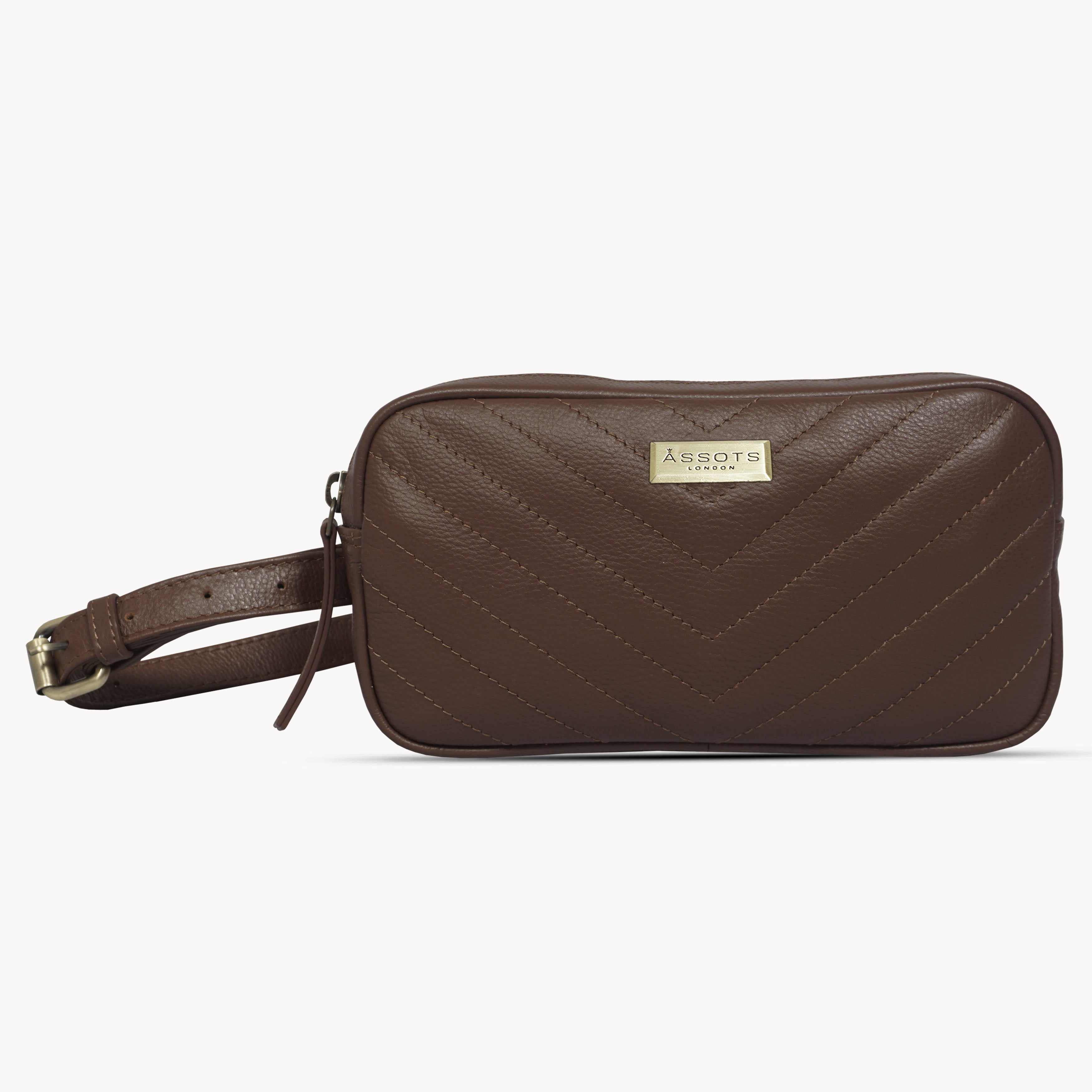 'STELLA' Tan Quilted Pebble Grain Leather Bum Belt Bag